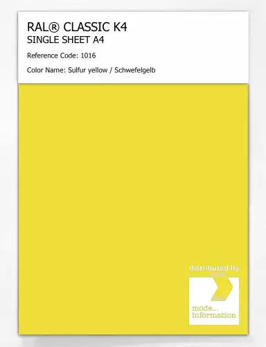 Artikelbild des Artikels “RAL® CLASSIC K4 SHEET SEMI MATT A4 1016 Sulfur yellow / Schwefelgelb “