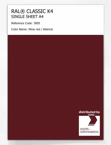 Artikelbild des Artikels “RAL® CLASSIC K4 SHEET SEMI MATT A4 3005 Wine red / Weinrot “