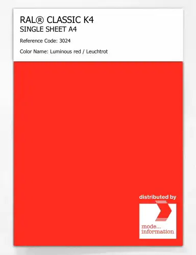 Artikelbild des Artikels “RAL® CLASSIC K4 SHEET SEMI MATT A4 3024 Luminous red / Leuchtrot “