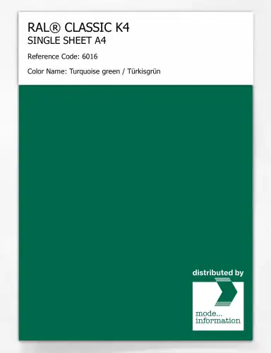 Artikelbild des Artikels “RAL® CLASSIC K4 SHEET SEMI MATT A4 6016 Turquoise green / Türkisgrün “