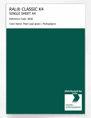 Artikelbild des Artikels “RAL® CLASSIC K4 SHEET SEMI MATT A4 6036 Pearl opal green / Perlopalgrün “