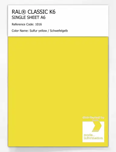 Artikelbild des Artikels “RAL® CLASSIC K6 SINGLE SHEET A6 1016 Sulfur yellow / Schwefelgelb “