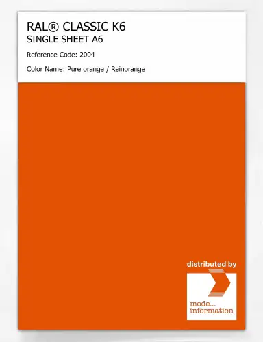 Artikelbild des Artikels “RAL® CLASSIC K6 SINGLE SHEET A6 2004 Pure orange / Reinorange “