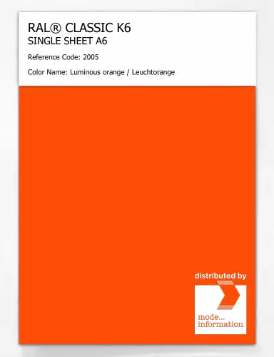 Artikelbild des Artikels “RAL® CLASSIC K6 SINGLE SHEET A6 2005 Luminous orange / Leuchtorange “