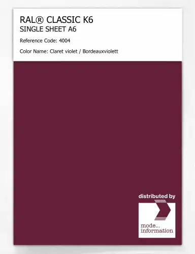 Artikelbild des Artikels “RAL® CLASSIC K6 SINGLE SHEET A6 4004 Claret violet / Bordeauxviolett “