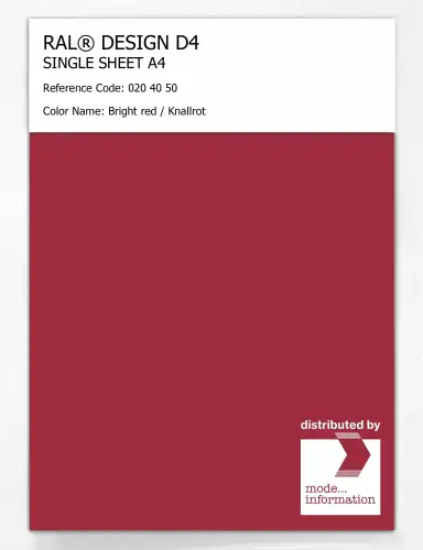 Artikelbild des Artikels “RAL® DESIGN D4 SINGLE SHEET A4 020 40 50 Bright red / Knallrot “