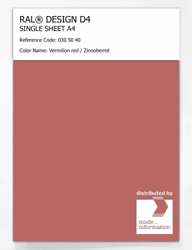 Artikelbild des Artikels “RAL® DESIGN D4 SINGLE SHEET A4 030 50 40 Vermilion red / Zinnoberrot “