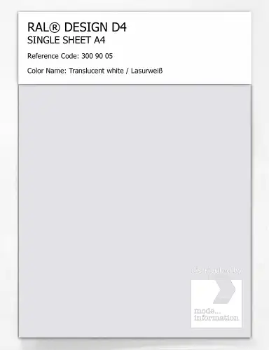 Artikelbild des Artikels “RAL® DESIGN D4 SINGLE SHEET A4 300 90 05 Translucent white / Lasurweiß “