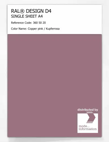 Artikelbild des Artikels “RAL® DESIGN D4 SINGLE SHEET A4 360 50 20 Copper pink / Kupferrosa “