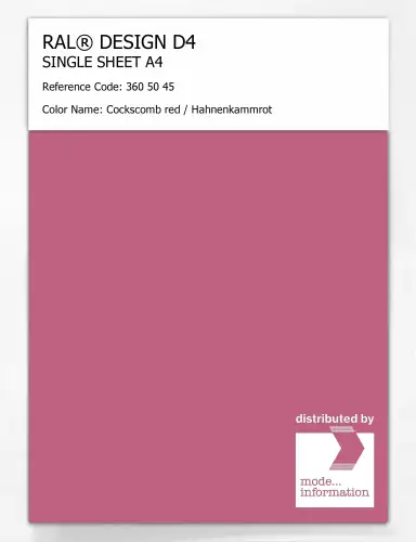 Artikelbild des Artikels “RAL® DESIGN D4 SINGLE SHEET A4 360 50 45 Cockscomb red / Hahnenkammrot “