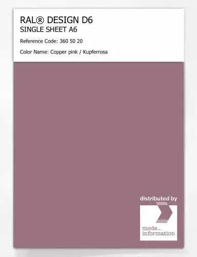 Artikelbild des Artikels “RAL® DESIGN D6 SINGLE SHEET A6 360 50 20 Copper pink / Kupferrosa “