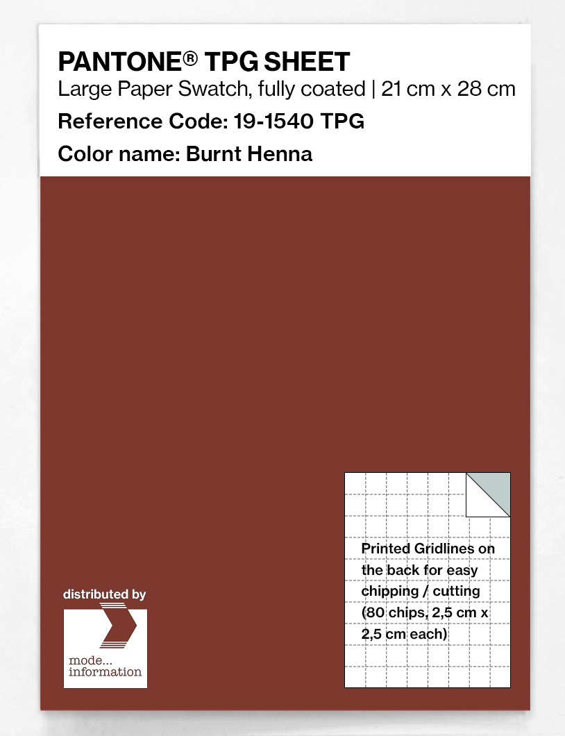 Product image 1 of the product “PANTONE® TPG SHEET 19-1540 TPG Burnt Henna ”