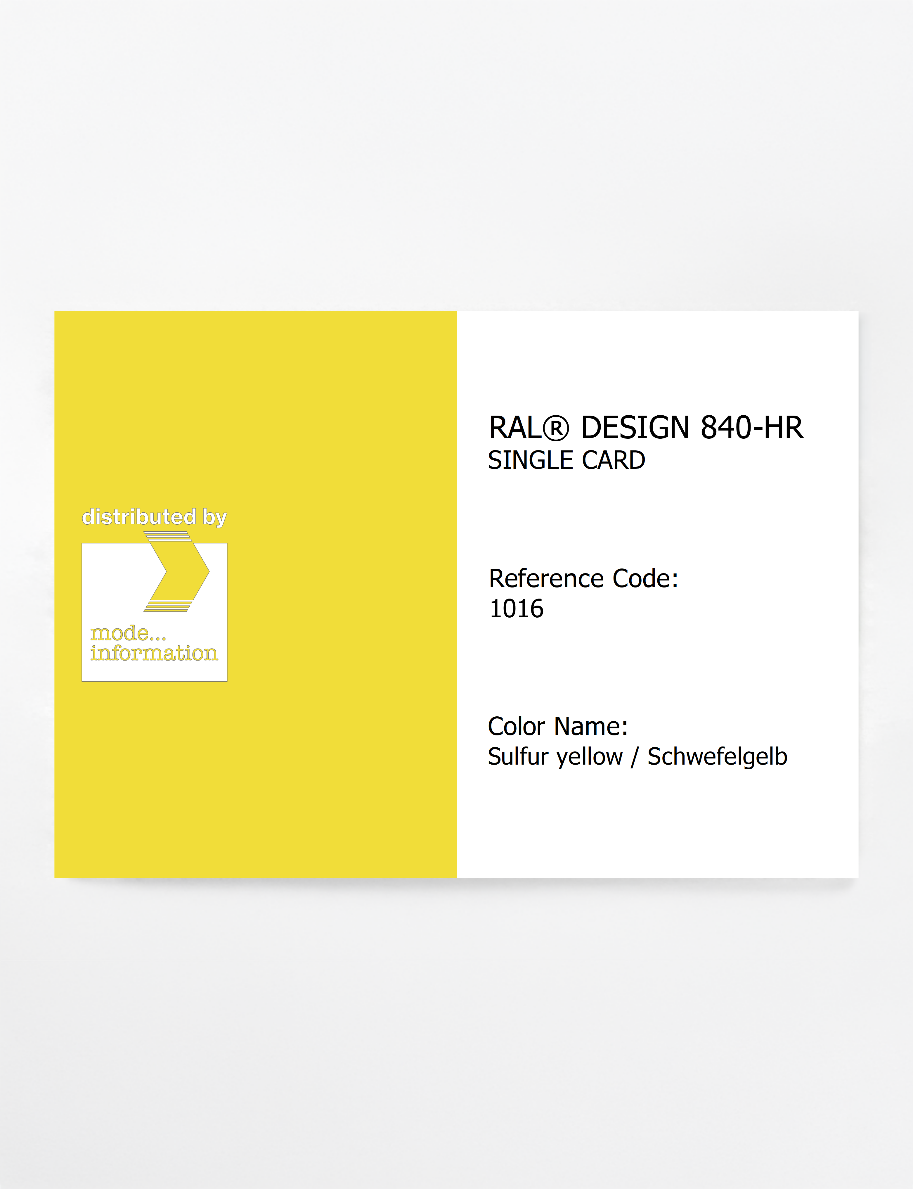 Product image 1 of the product “RAL® CLASSIC 840-HR SINGLE CARD 1016 Sulfur yellow / Schwefelgelb ”