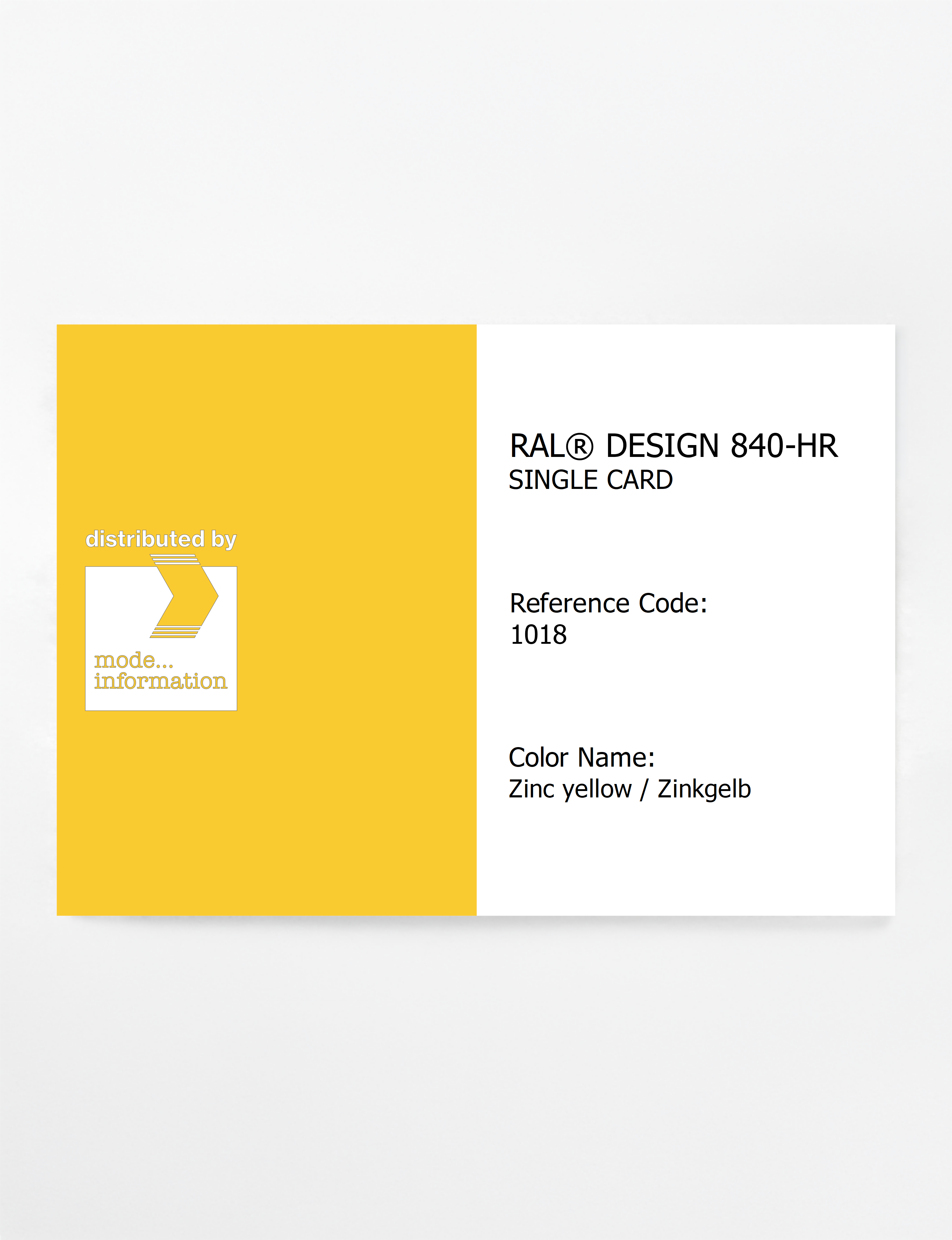 Product image 1 of the product “RAL® CLASSIC 840-HR SINGLE CARD 1018 Zinc yellow / Zinkgelb ”