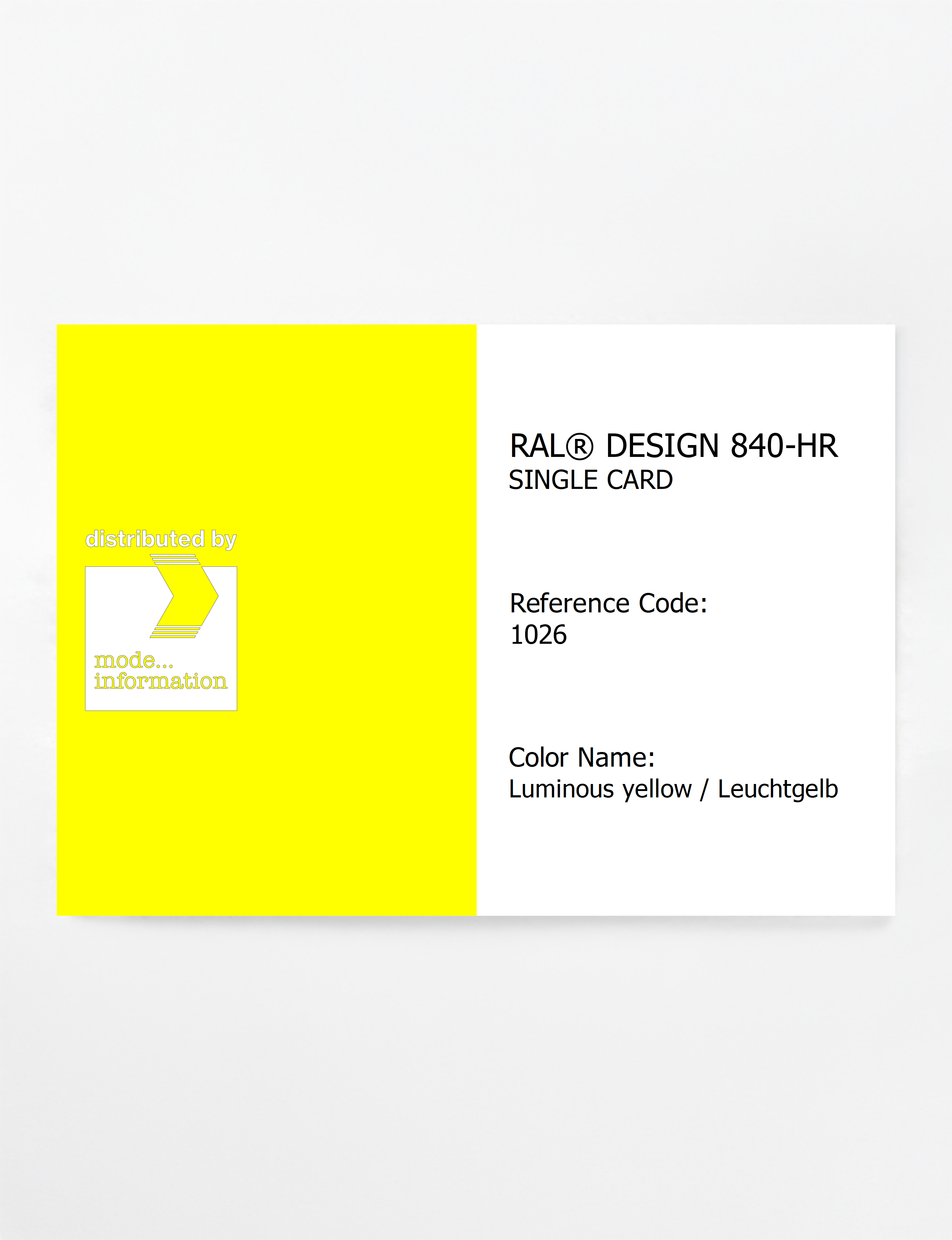 Product image 1 of the product “RAL® CLASSIC 840-HR SINGLE CARD 1026 Luminous yellow / Leuchtgelb ”