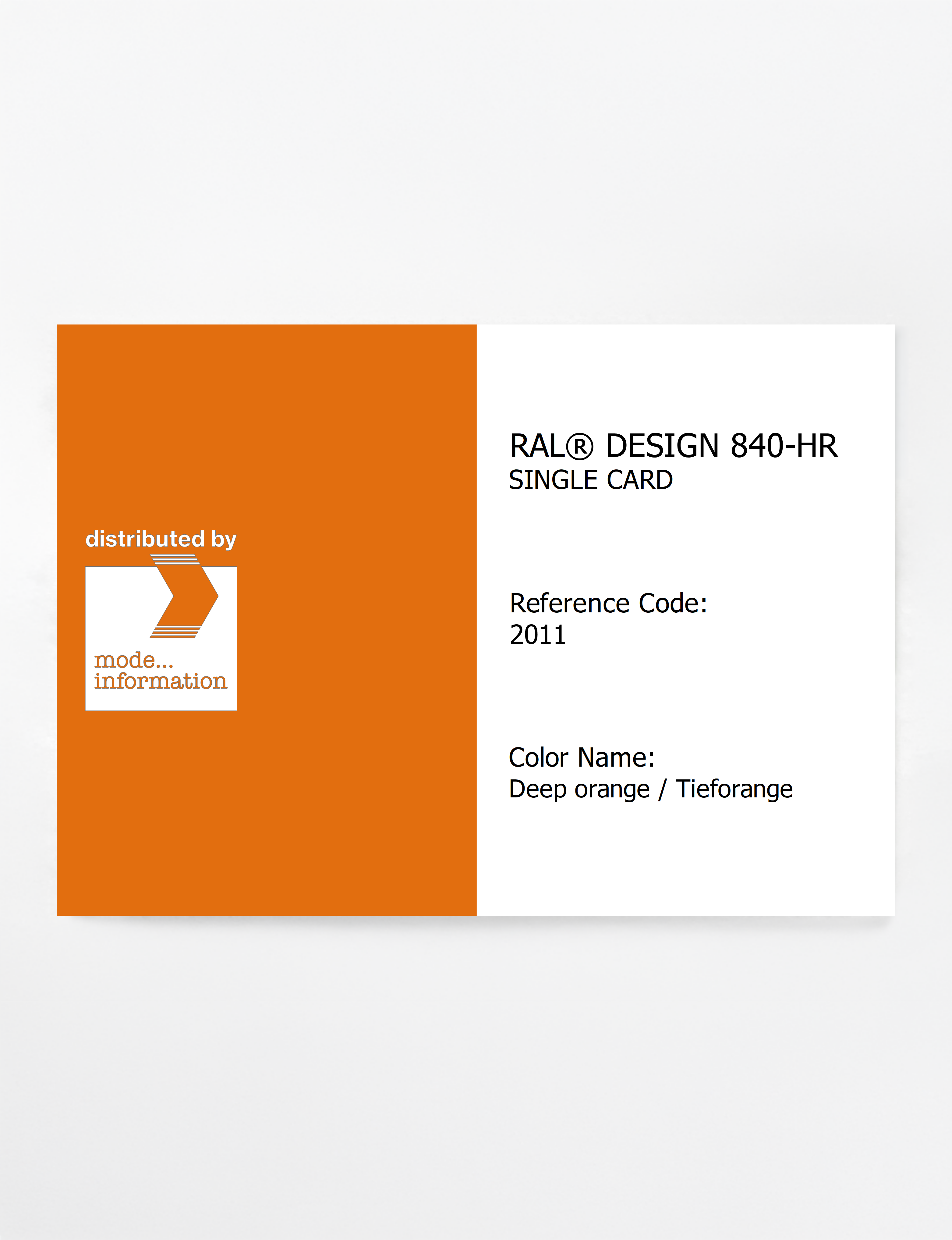 Product image 1 of the product “RAL® CLASSIC 840-HR SINGLE CARD 2011 Deep orange / Tieforange ”