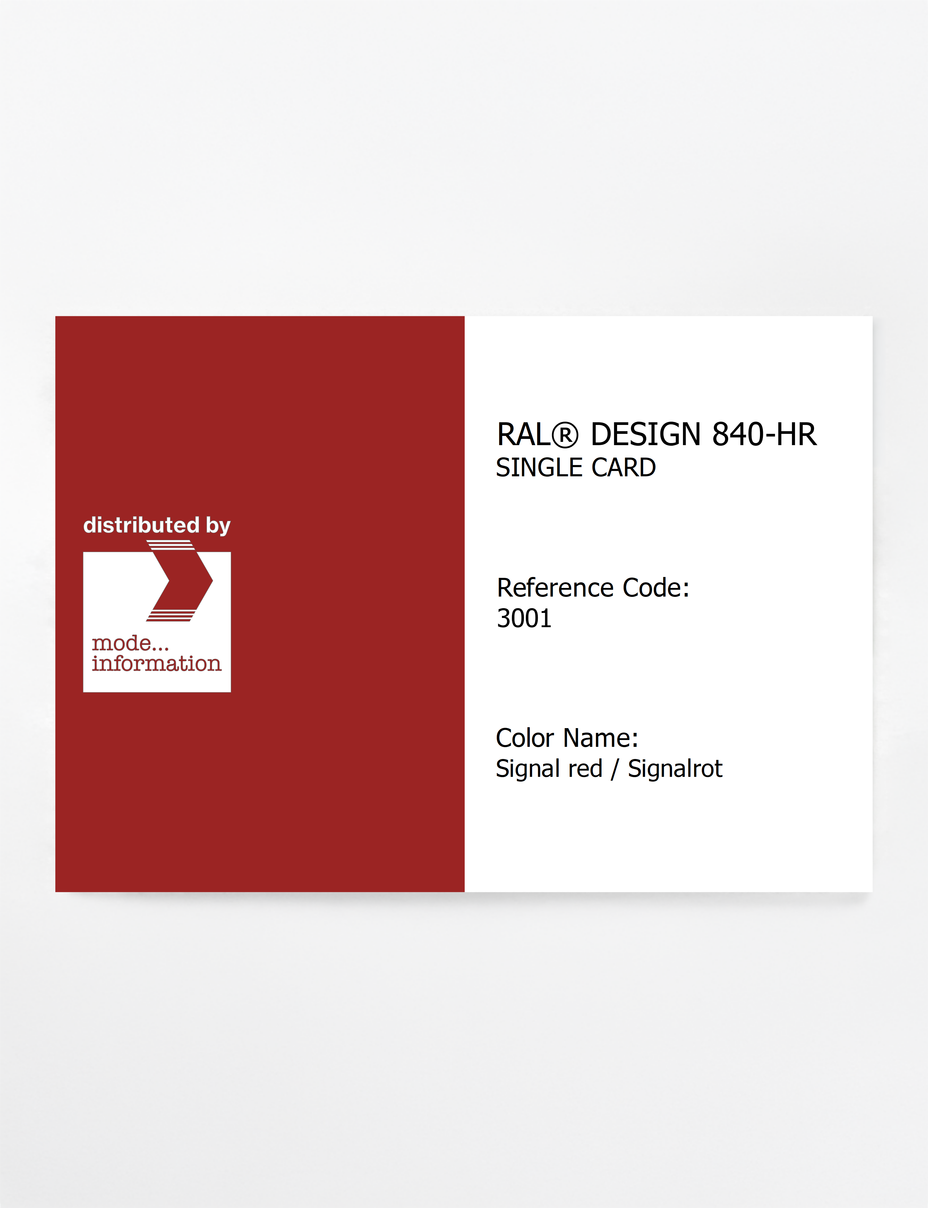 Product image 1 of the product “RAL® CLASSIC 840-HR SINGLE CARD 3001 Signal red / Signalrot ”