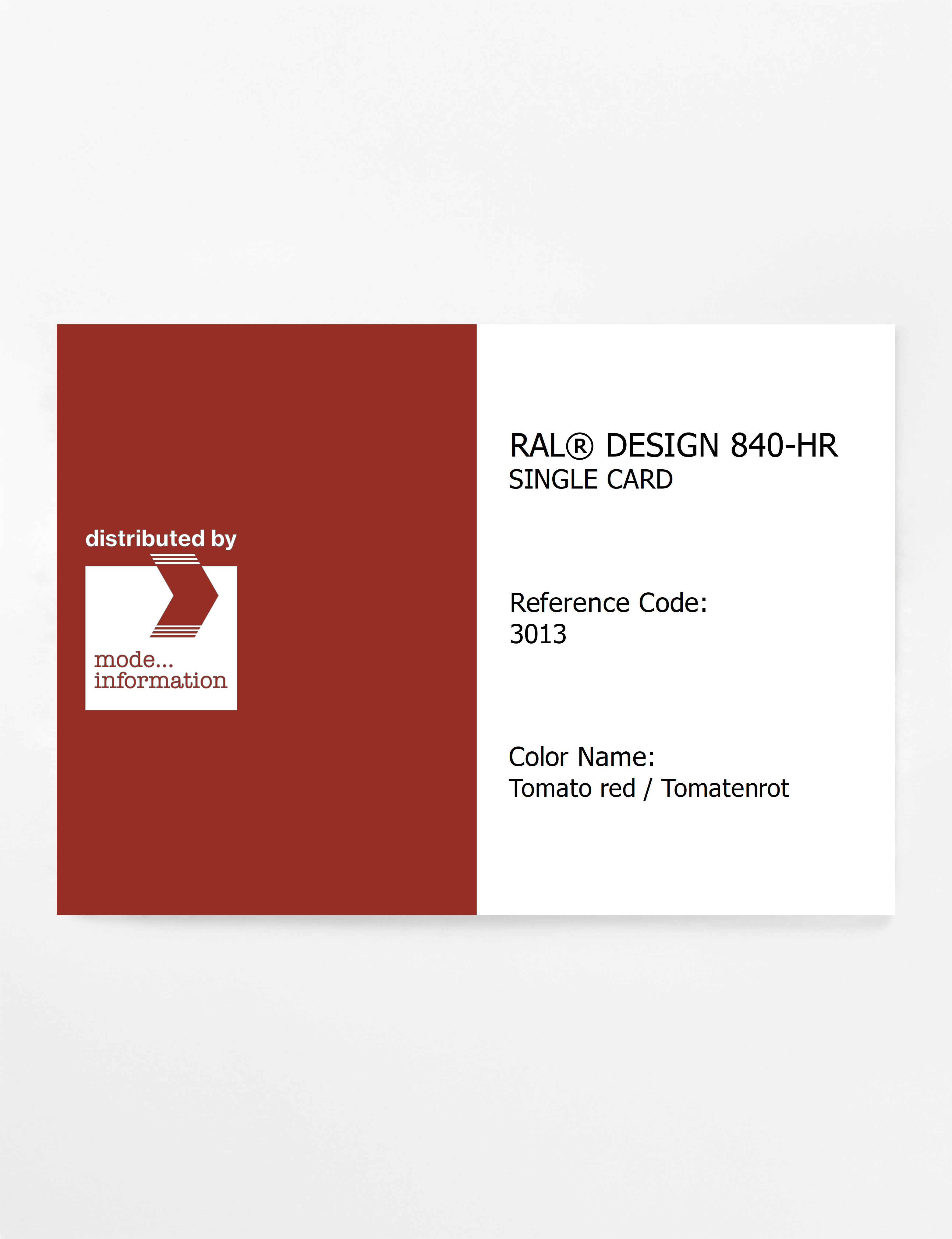 Product image 1 of the product “RAL® CLASSIC 840-HR SINGLE CARD 3013 Tomato red / Tomatenrot ”