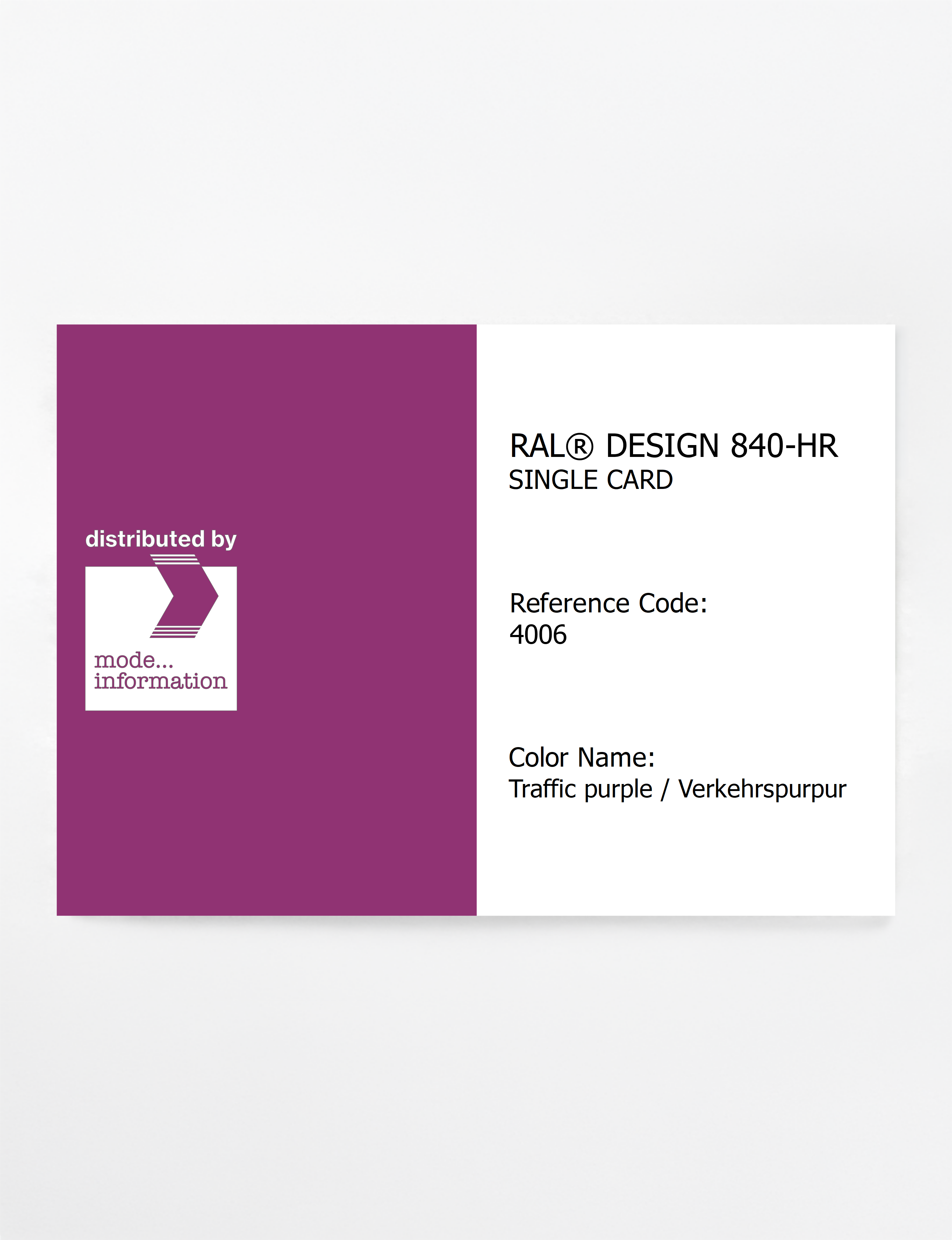 Product image 1 of the product “RAL® CLASSIC 840-HR SINGLE CARD 4006 Traffic purple / Verkehrspurpur ”