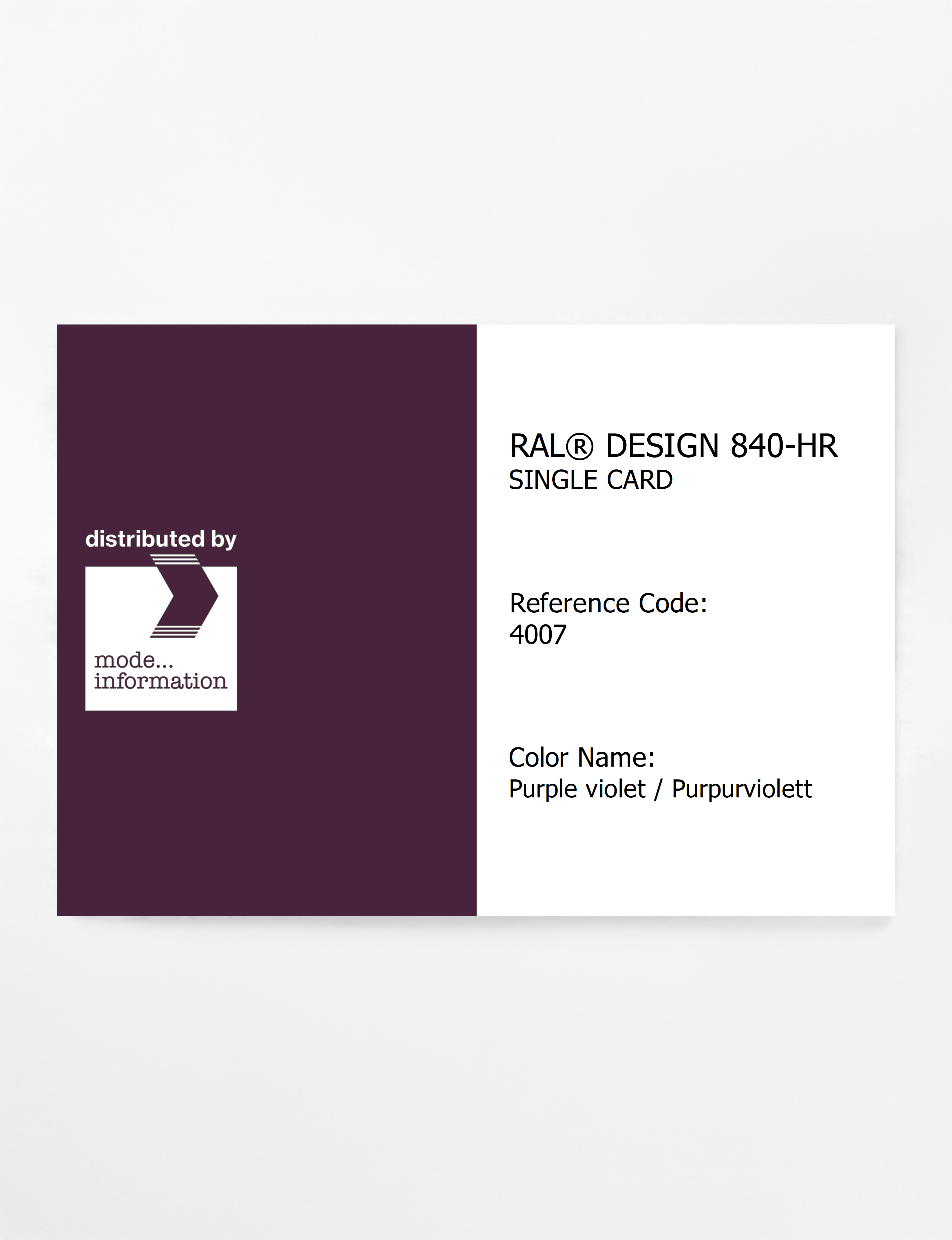 Product image 1 of the product “RAL® CLASSIC 840-HR SINGLE CARD 4007 Purple violet / Purpurviolett ”
