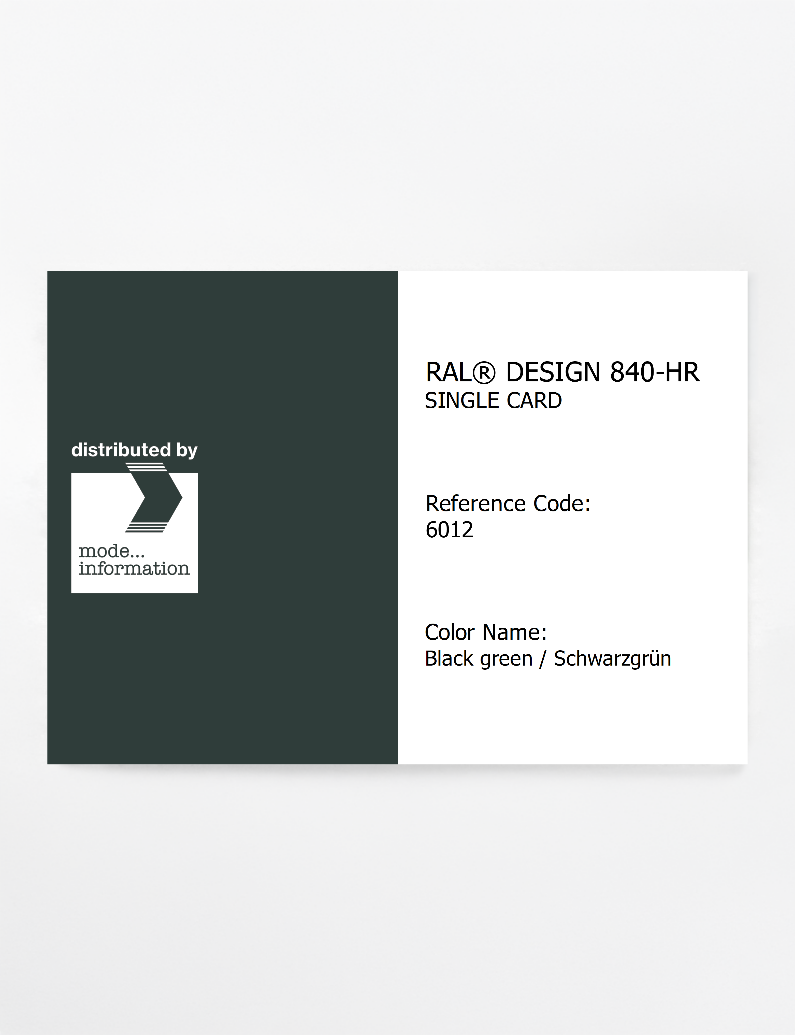 Product image 1 of the product “RAL® CLASSIC 840-HR SINGLE CARD 6012 Black green / Schwarzgrün ”