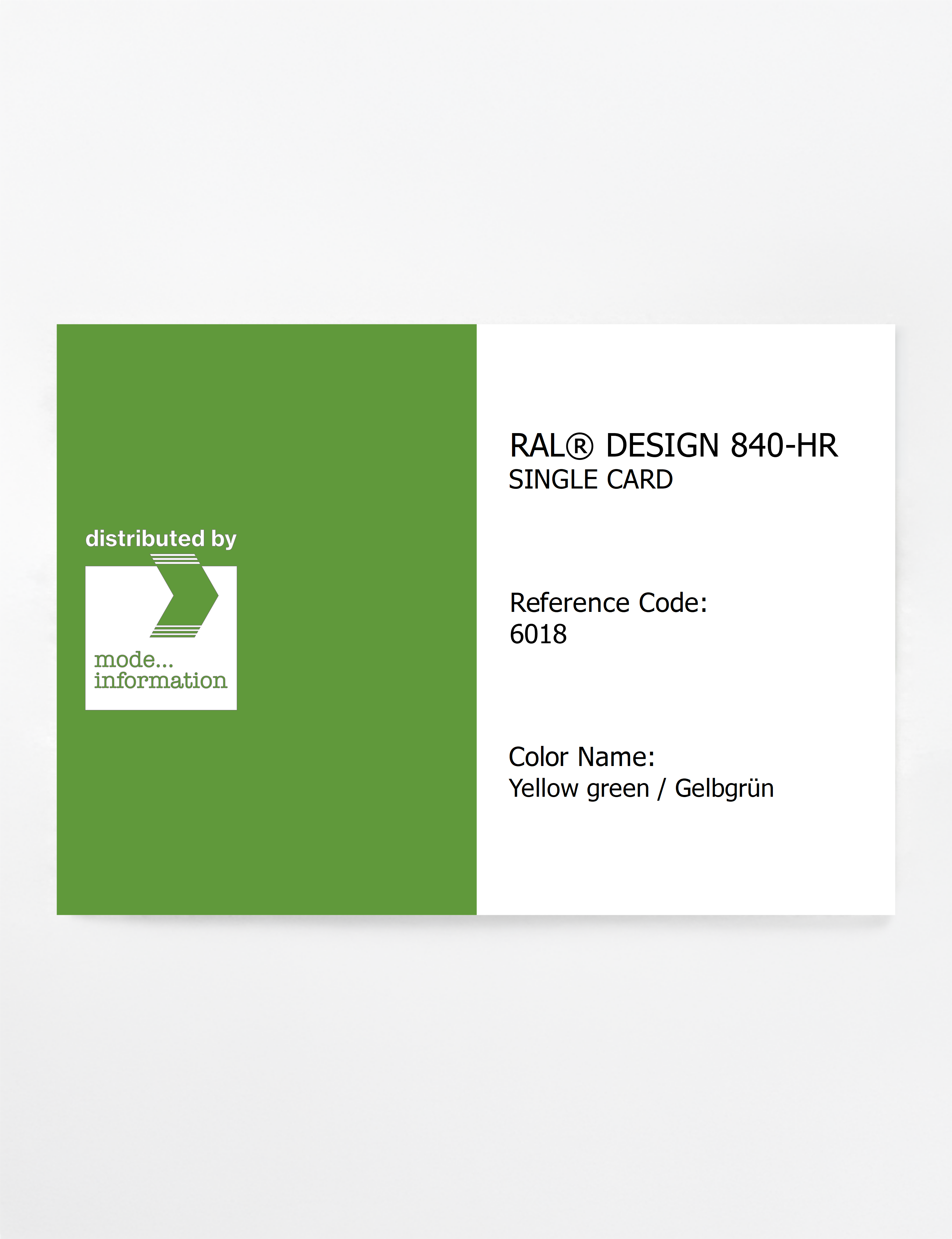Product image 1 of the product “RAL® CLASSIC 840-HR SINGLE CARD 6018 Yellow green / Gelbgrün ”