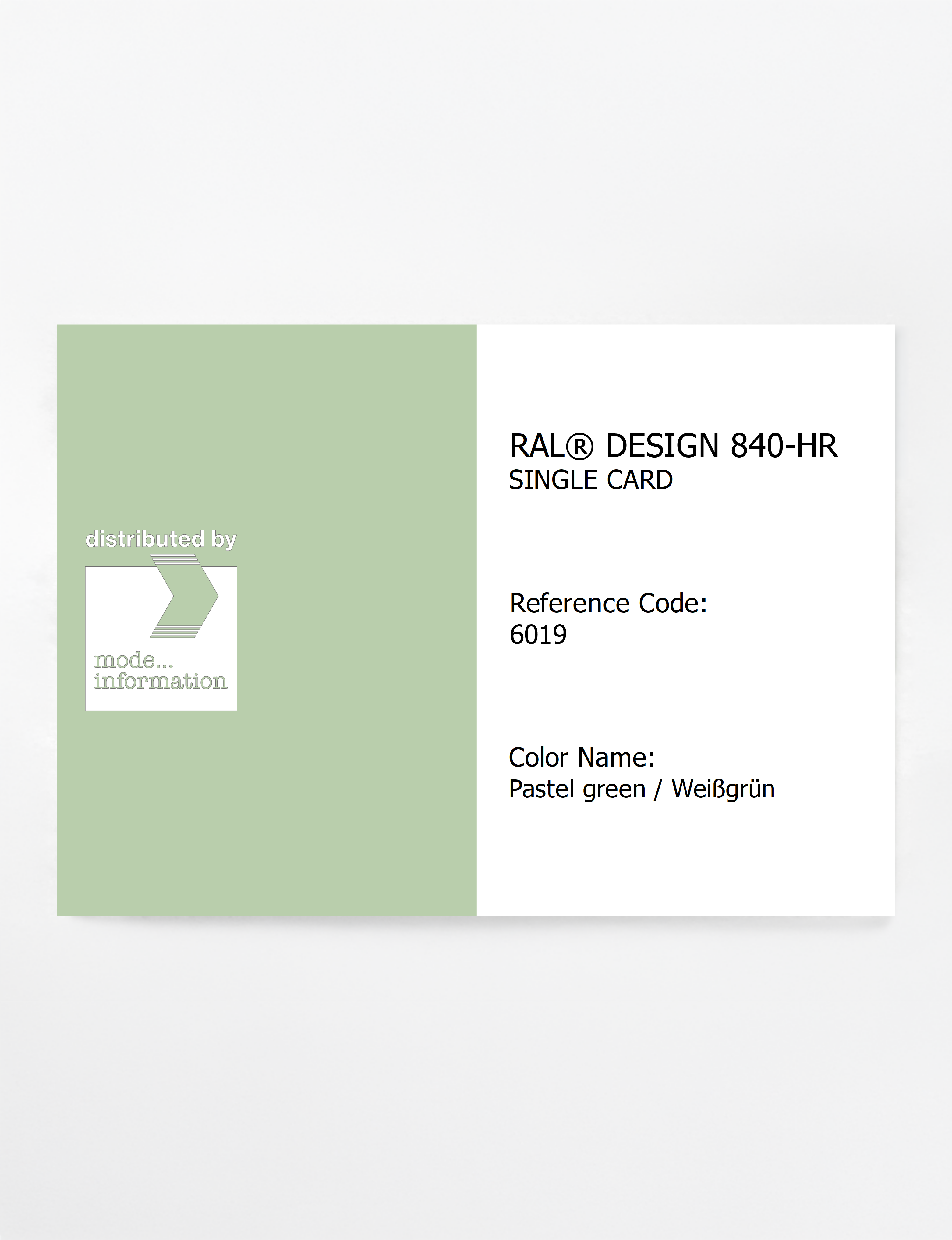 Product image 1 of the product “RAL® CLASSIC 840-HR SINGLE CARD 6019 Pastel green / Weißgrün ”