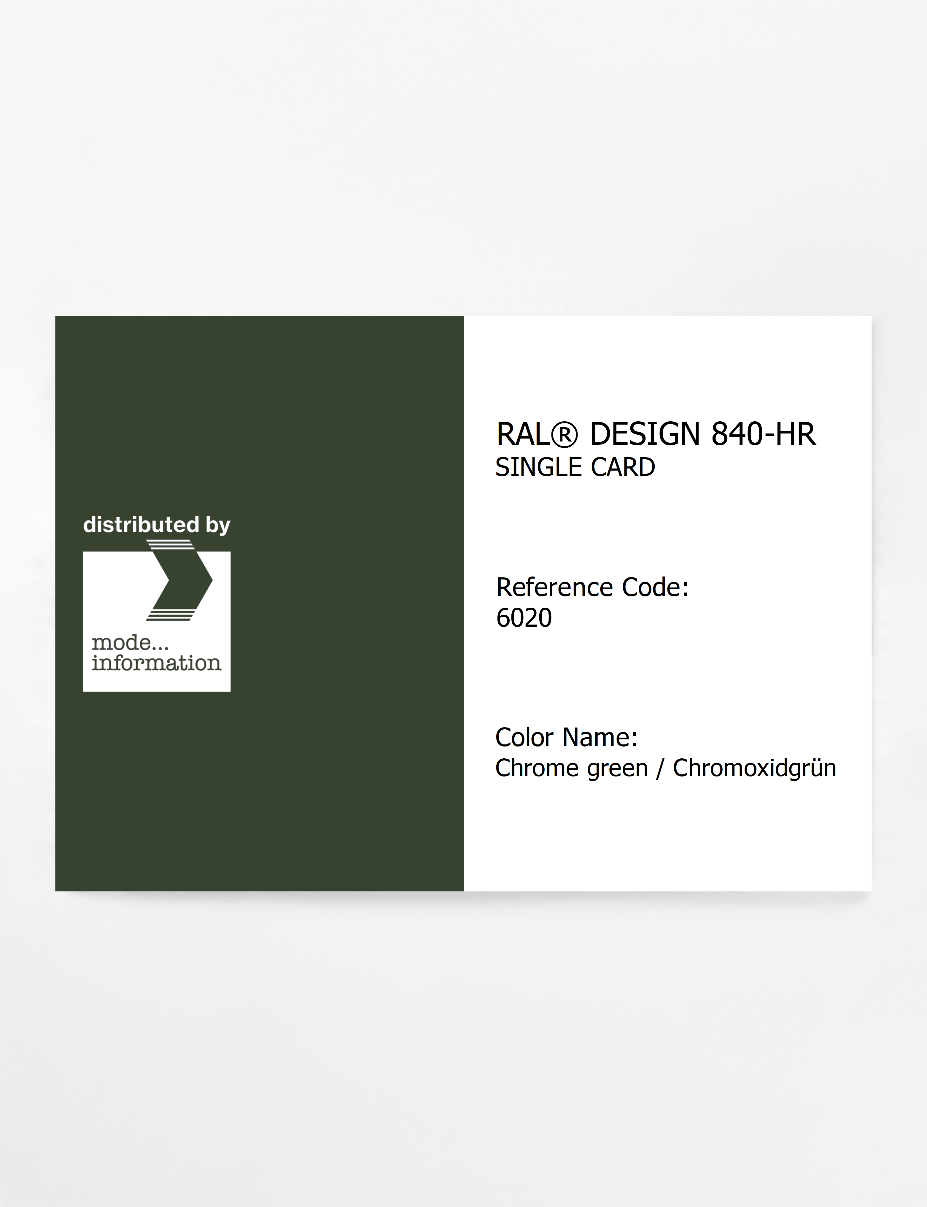 Product image 1 of the product “RAL® CLASSIC 840-HR SINGLE CARD 6020 Chrome green / Chromoxidgrün ”