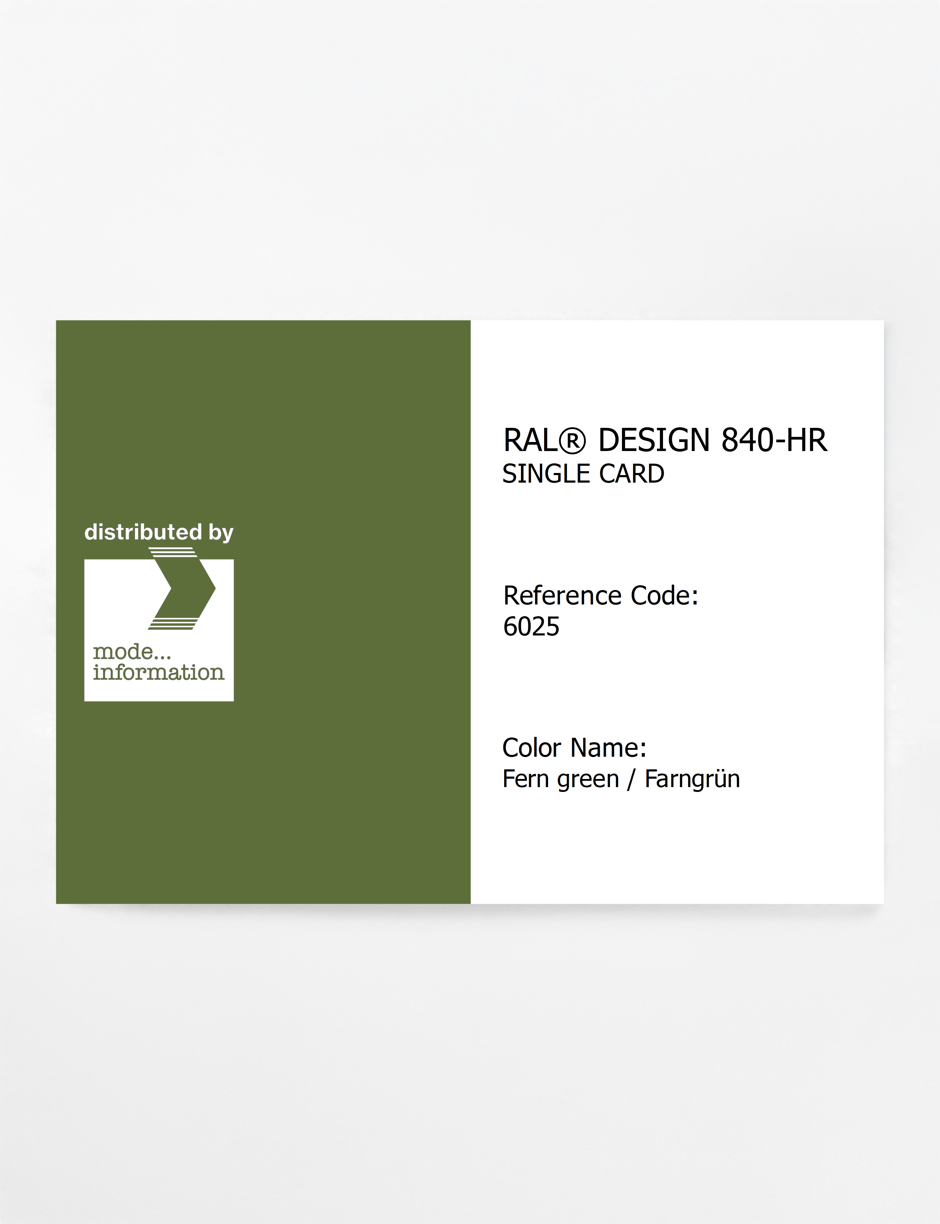 Product image 1 of the product “RAL® CLASSIC 840-HR SINGLE CARD 6025 Fern green / Farngrün ”