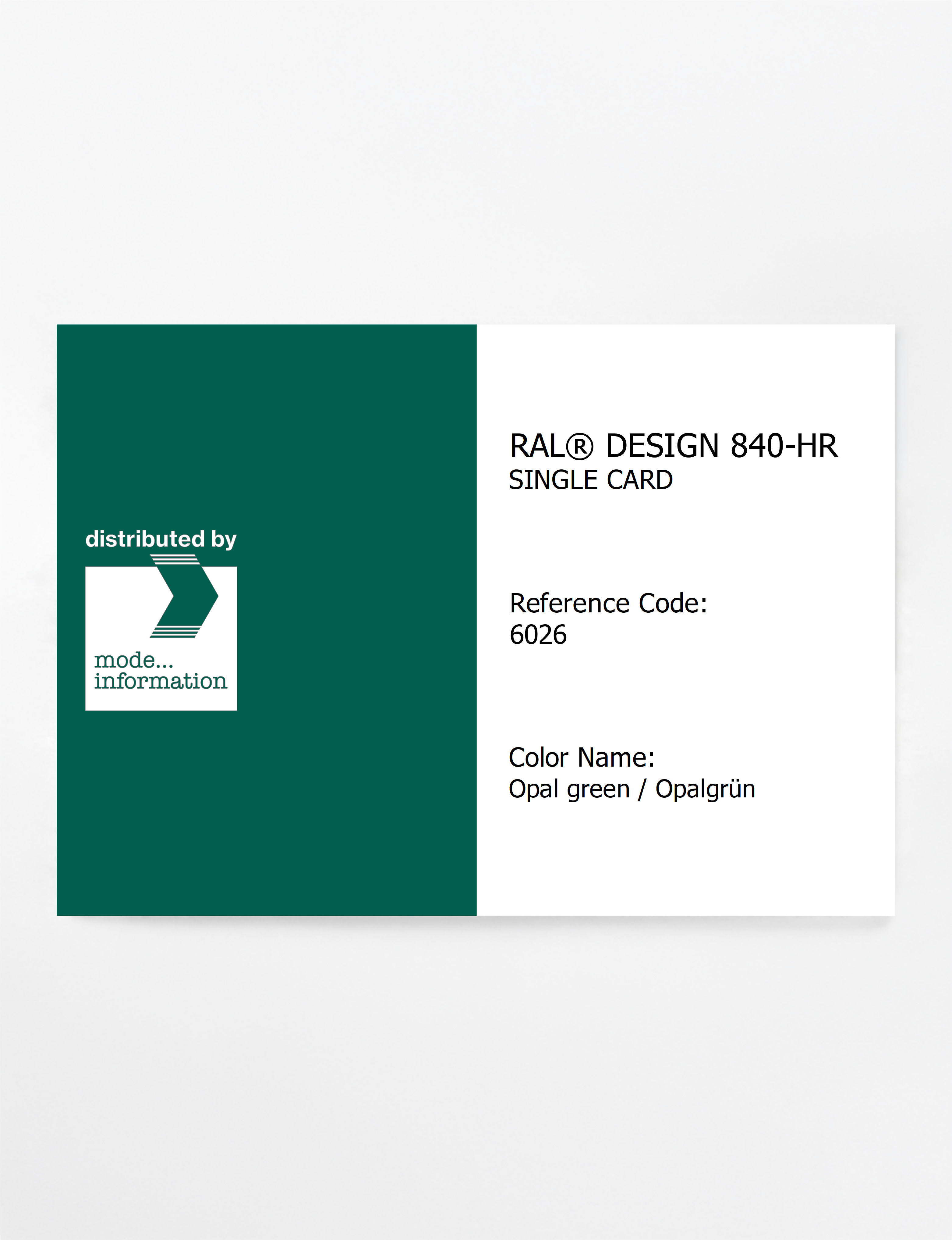 Product image 1 of the product “RAL® CLASSIC 840-HR SINGLE CARD 6026 Opal green / Opalgrün ”