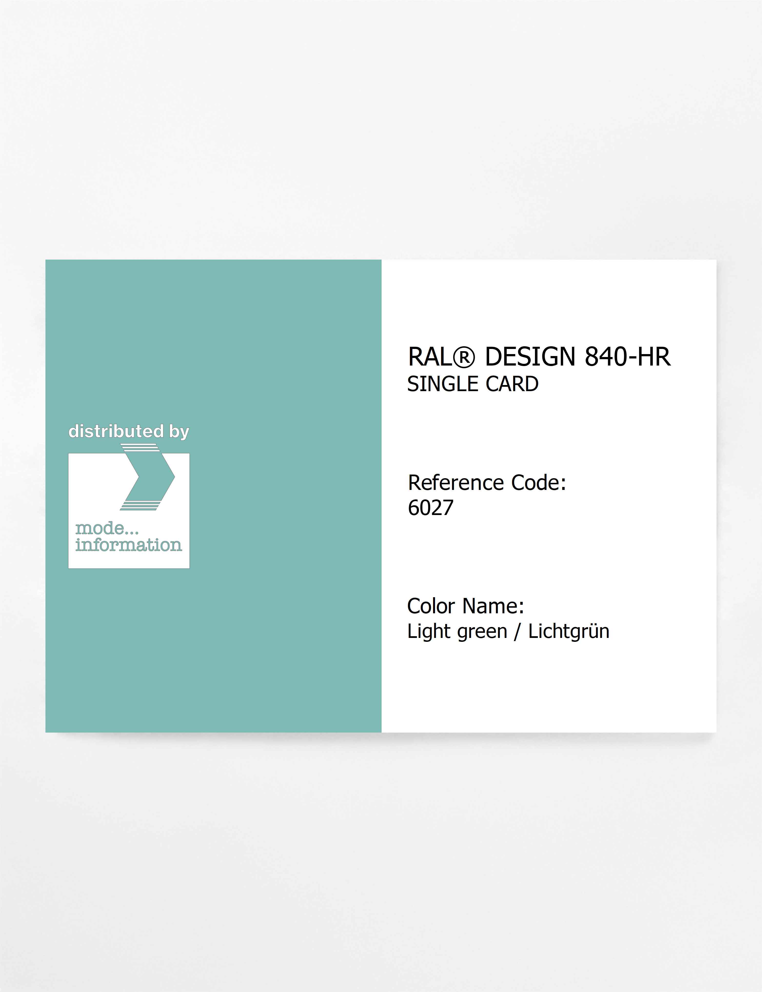 Product image 1 of the product “RAL® CLASSIC 840-HR SINGLE CARD 6027 Light green / Lichtgrün ”