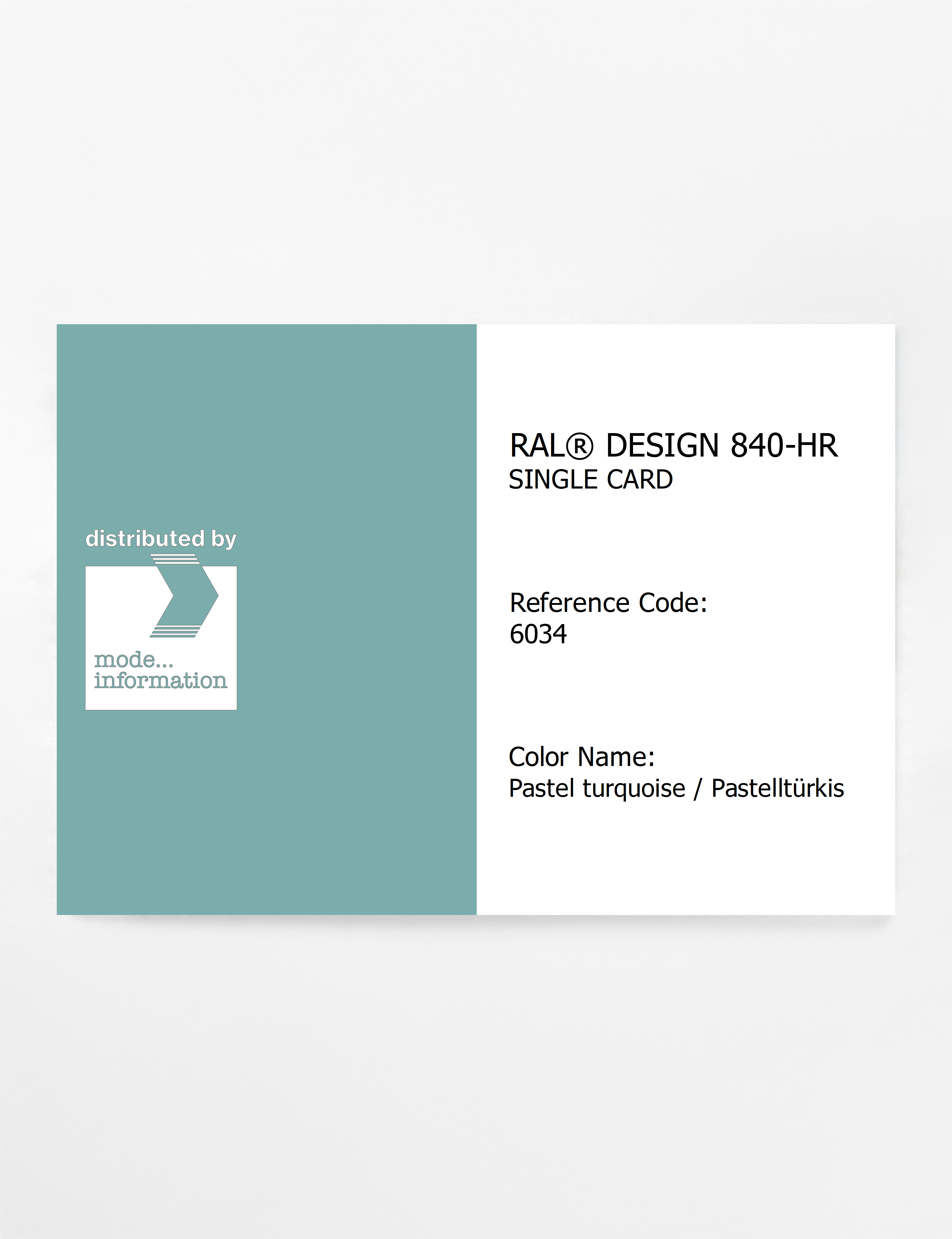 Product image 1 of the product “RAL® CLASSIC 840-HR SINGLE CARD 6034 Pastel turquoise / Pastelltürkis ”