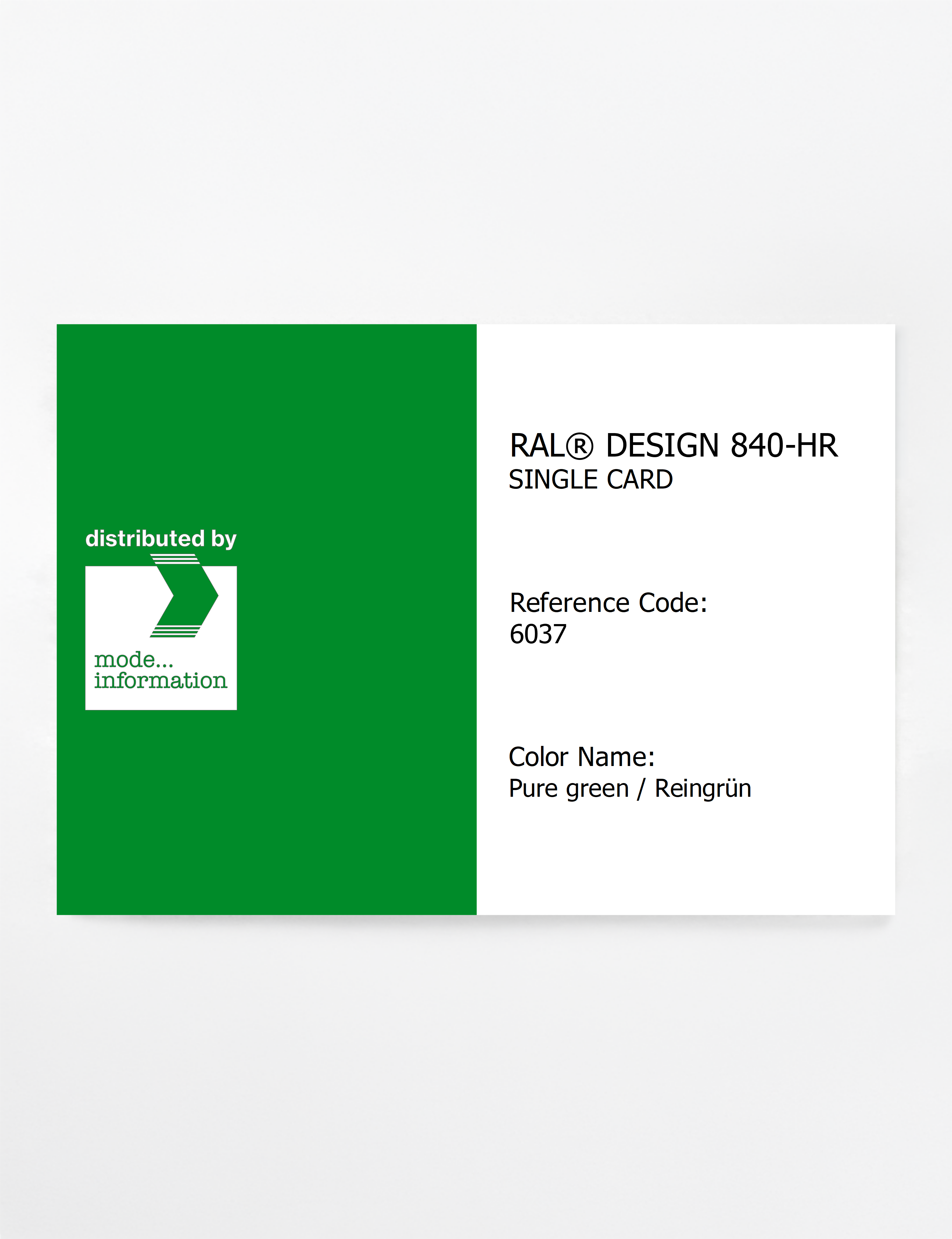 Product image 1 of the product “RAL® CLASSIC 840-HR SINGLE CARD 6037 Pure green / Reingrün ”