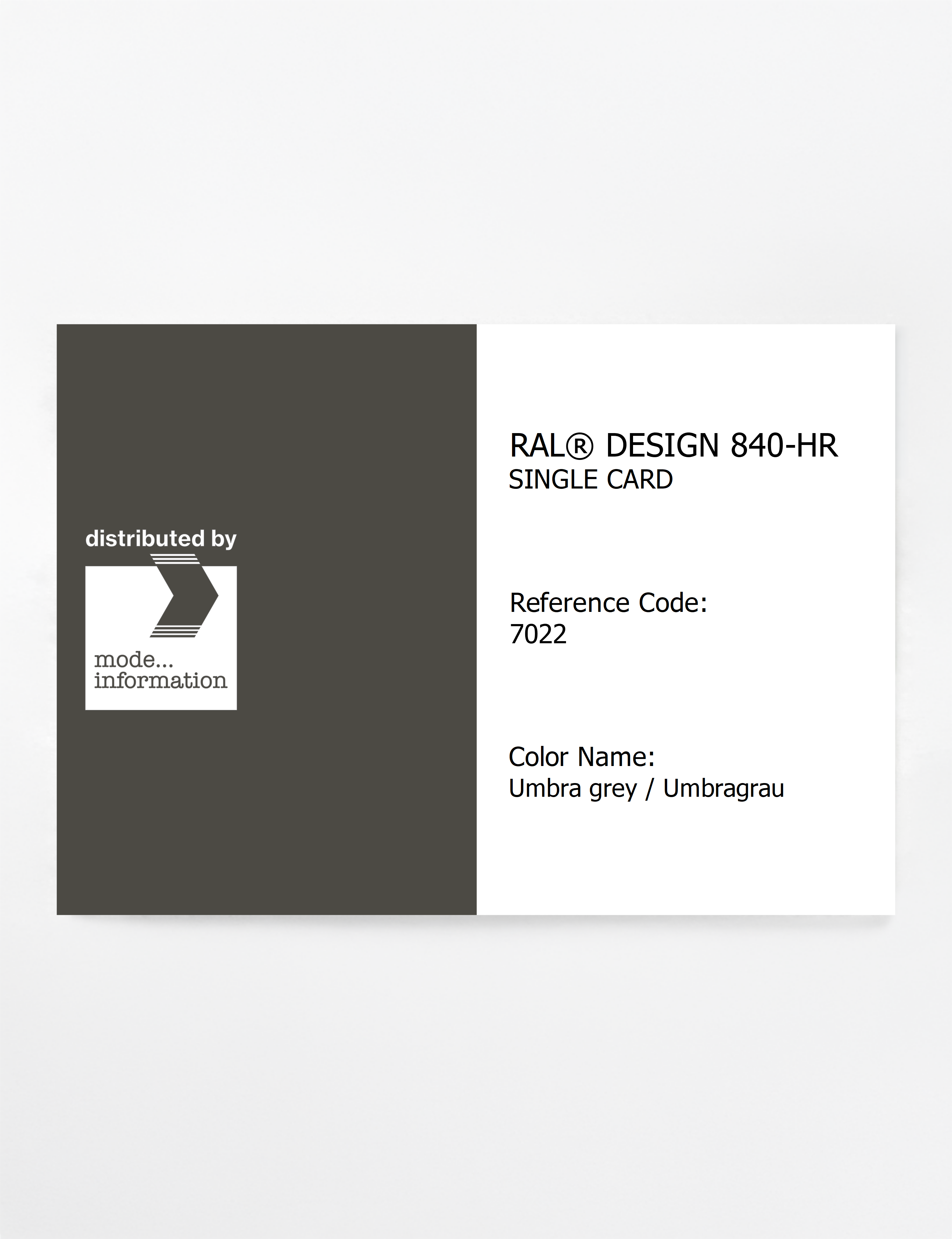 Product image 1 of the product “RAL® CLASSIC 840-HR SINGLE CARD 7022 Umbra grey / Umbragrau ”