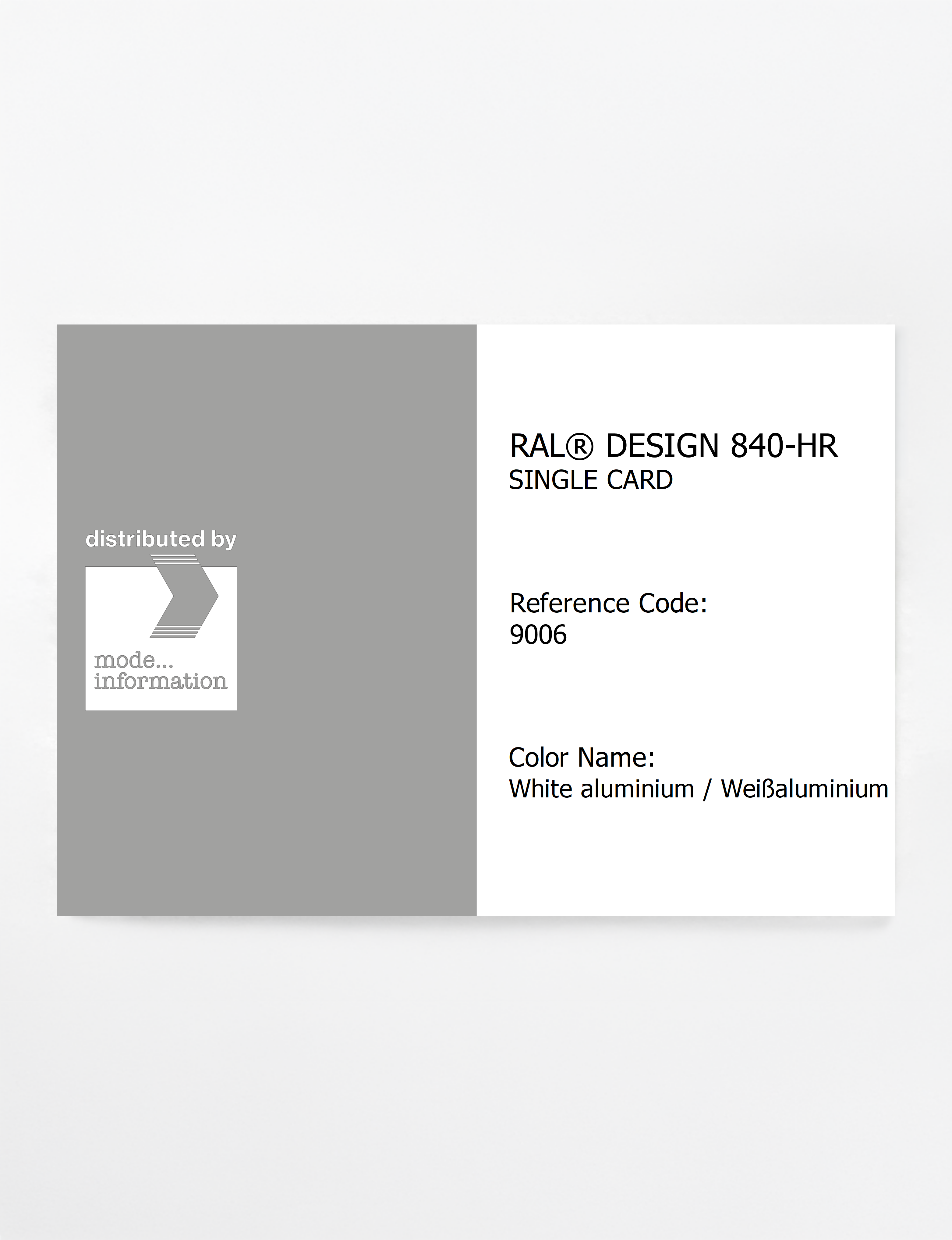 Product image 1 of the product “RAL® CLASSIC 840-HR SINGLE CARD 9006 White aluminium / Weißaluminium ”