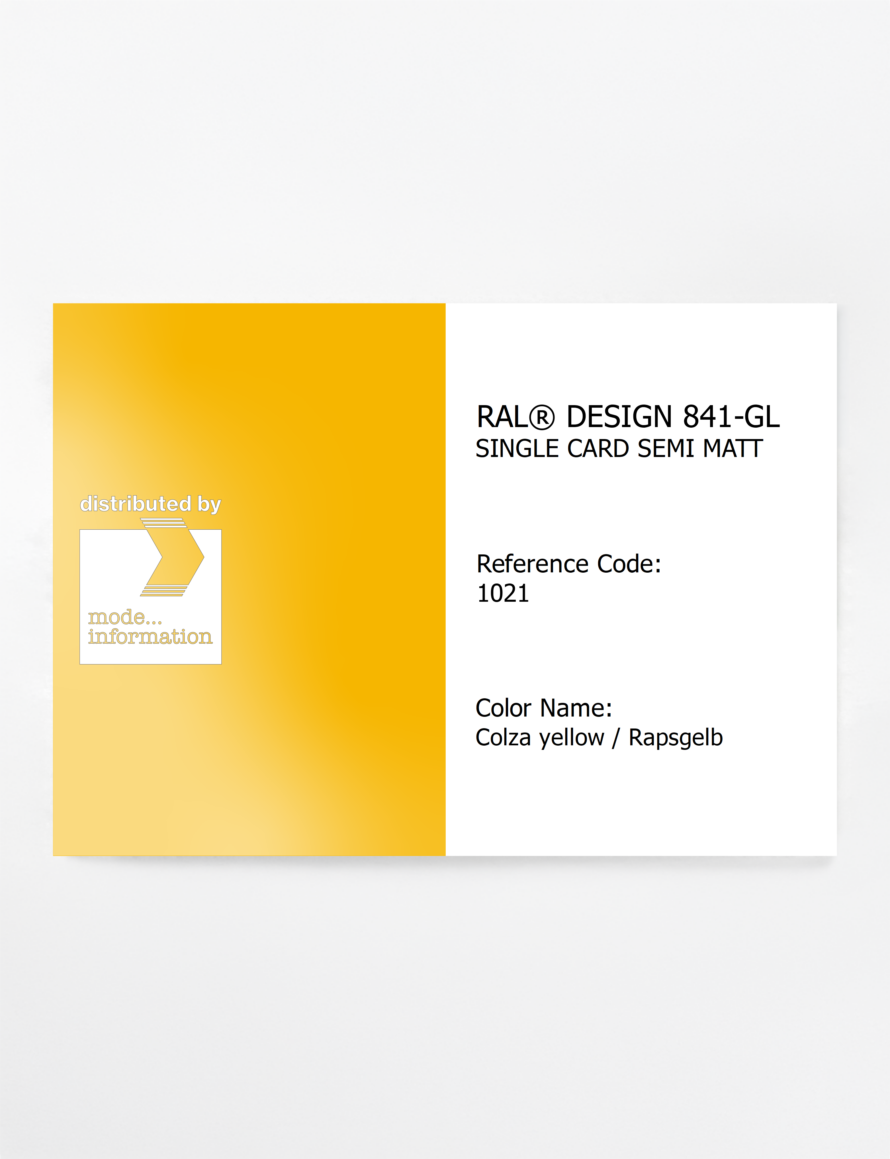 Product image 1 of the product “RAL® CLASSIC 841-GL SINGLE CARD 1021 Colza yellow / Rapsgelb ”