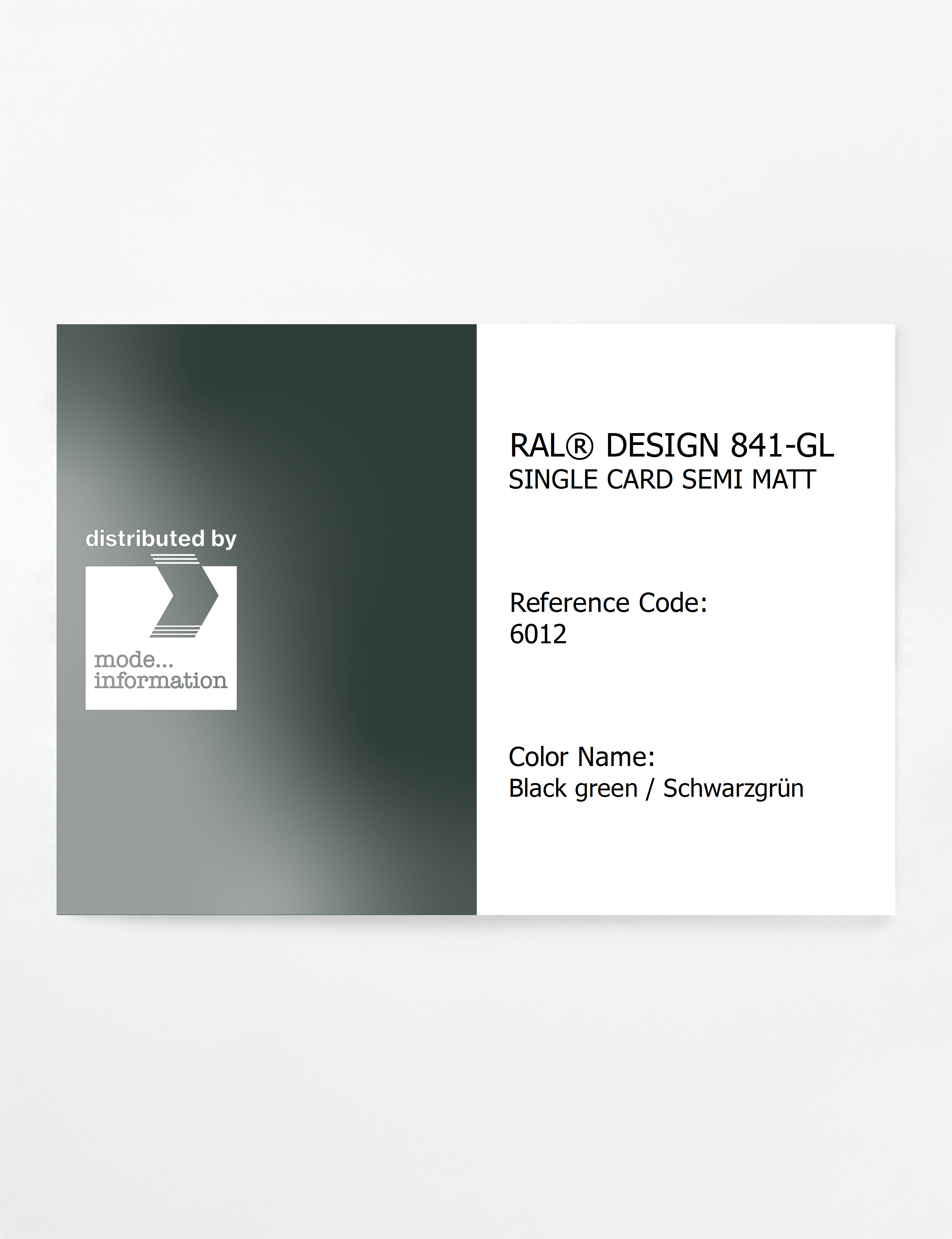 Product image 1 of the product “RAL® CLASSIC 841-GL SINGLE CARD 6012 Black green / Schwarzgrün ”