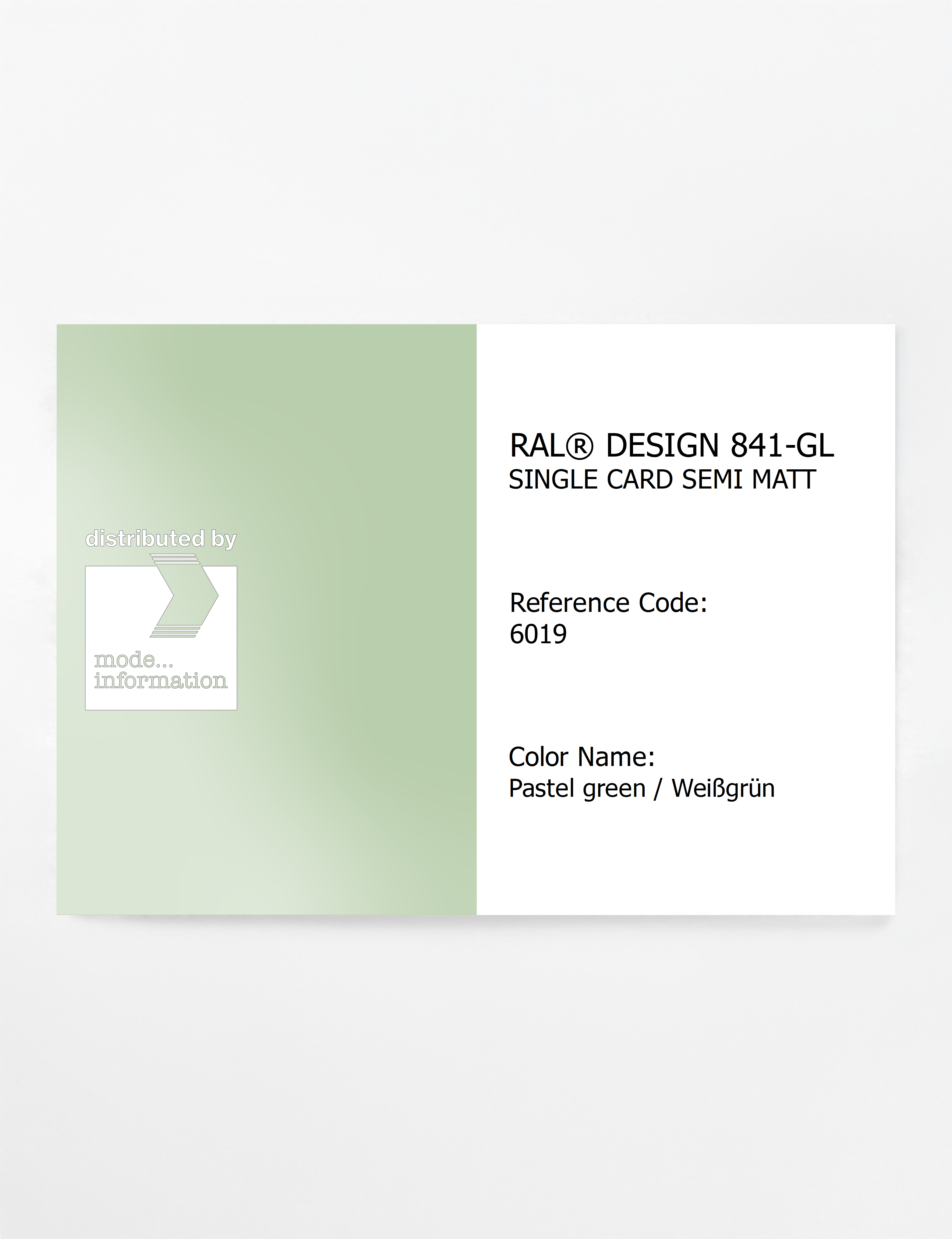 Product image 1 of the product “RAL® CLASSIC 841-GL SINGLE CARD 6019 Pastel green / Weißgrün ”