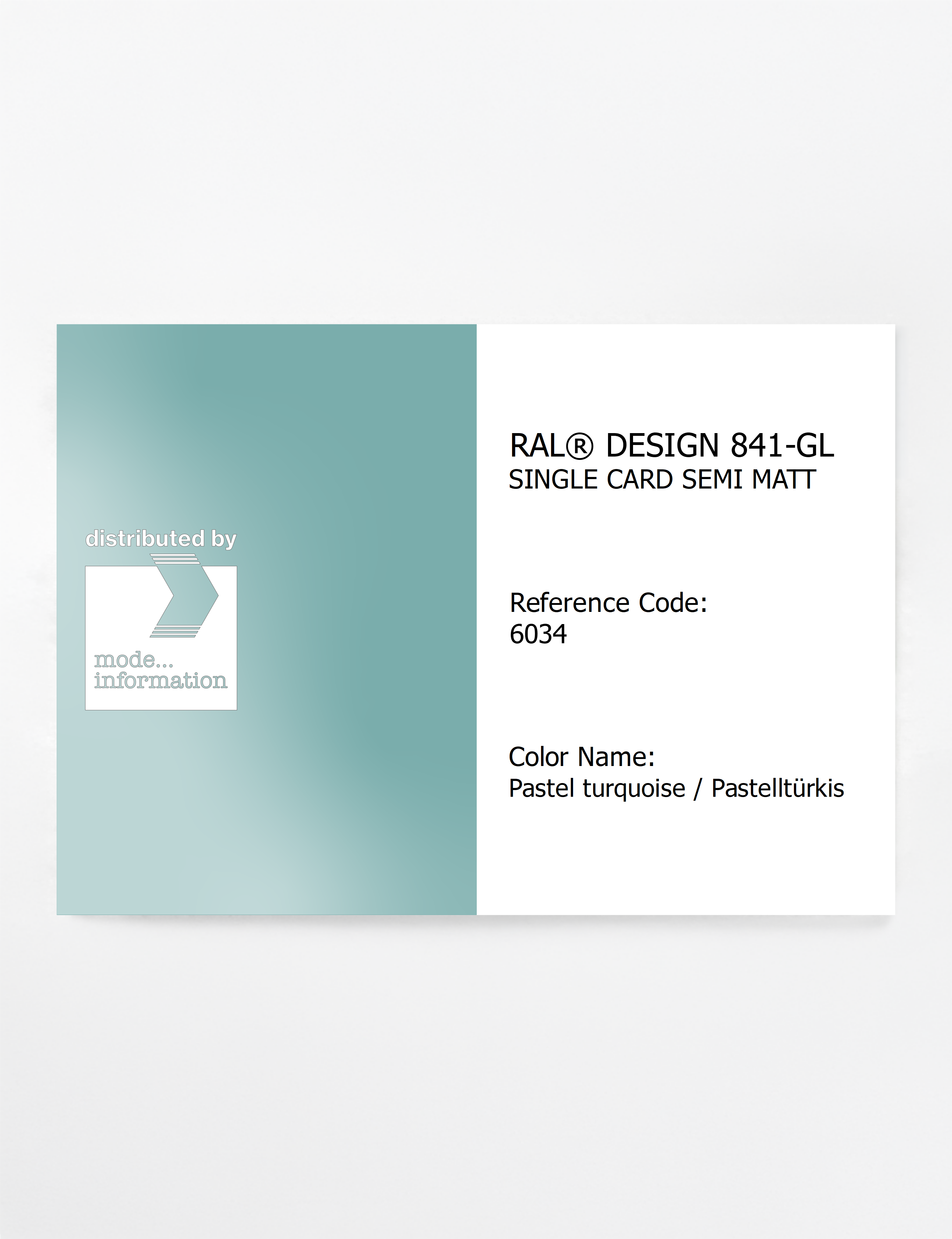 Product image 1 of the product “RAL® CLASSIC 841-GL SINGLE CARD 6034 Pastel turquoise / Pastelltürkis ”