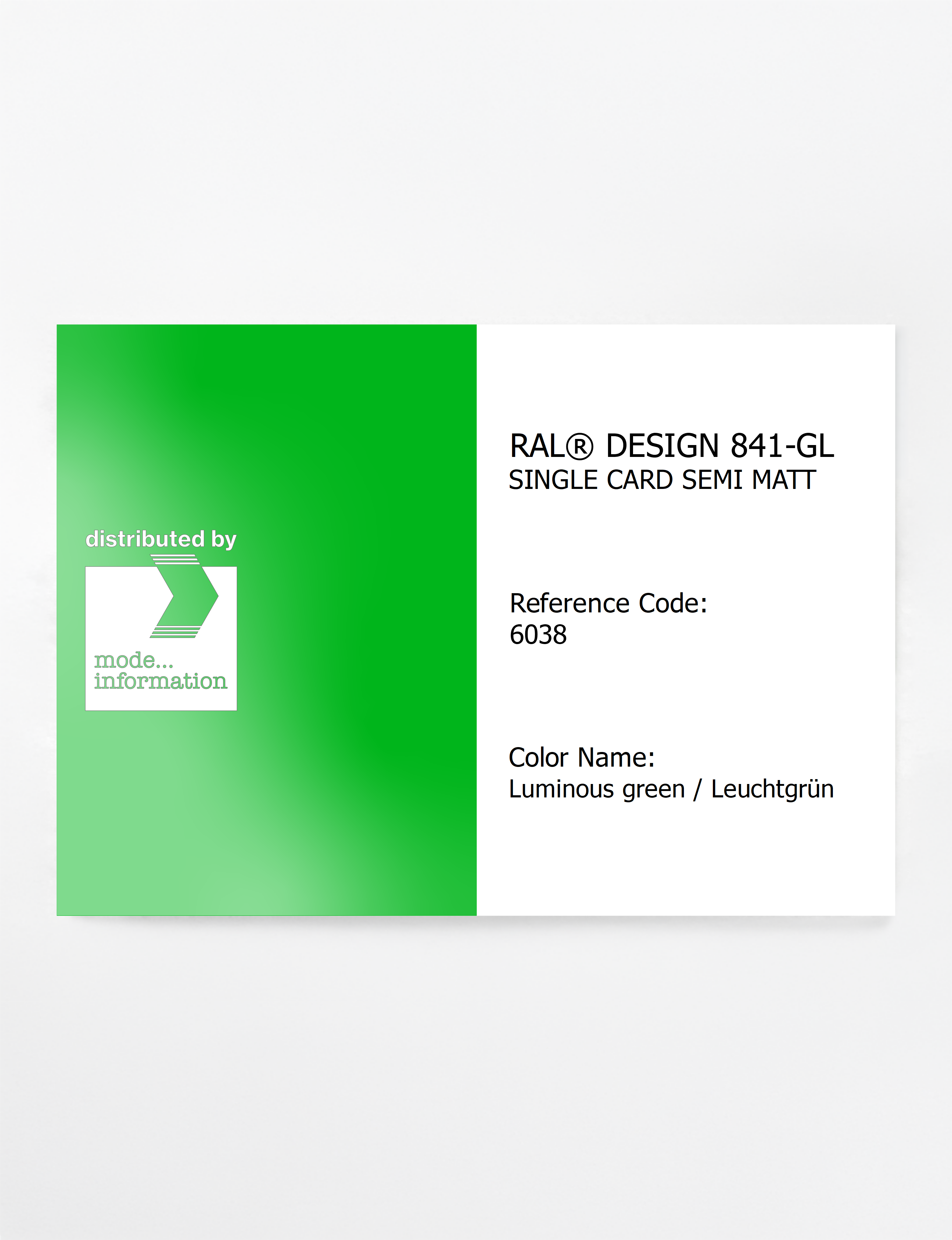 Product image 1 of the product “RAL® CLASSIC 841-GL SINGLE CARD 6038 Luminous green  / Leuchtgrün ”