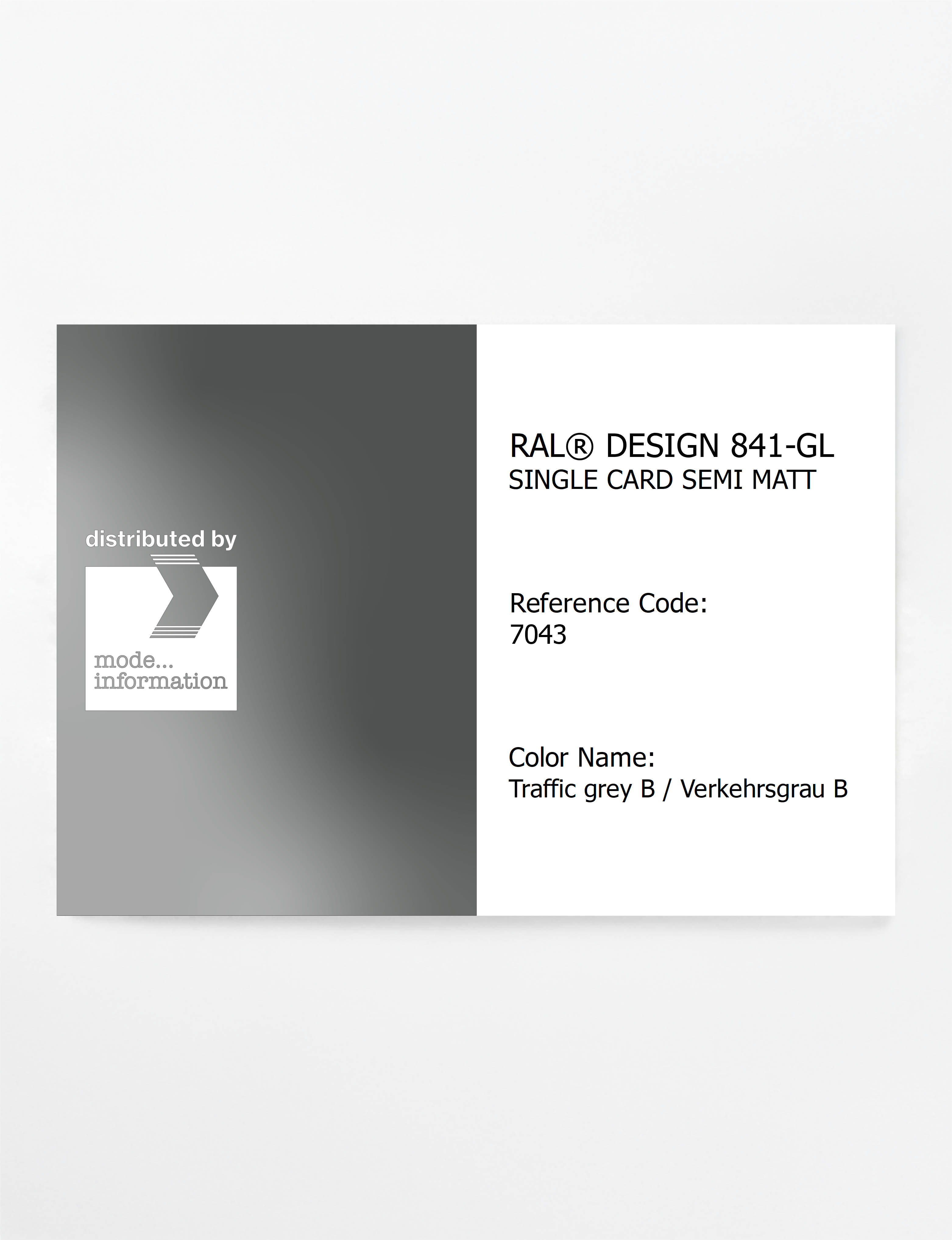 Product image 1 of the product “RAL® CLASSIC 841-GL SINGLE CARD 7043 Traffic grey B / Verkehrsgrau B ”