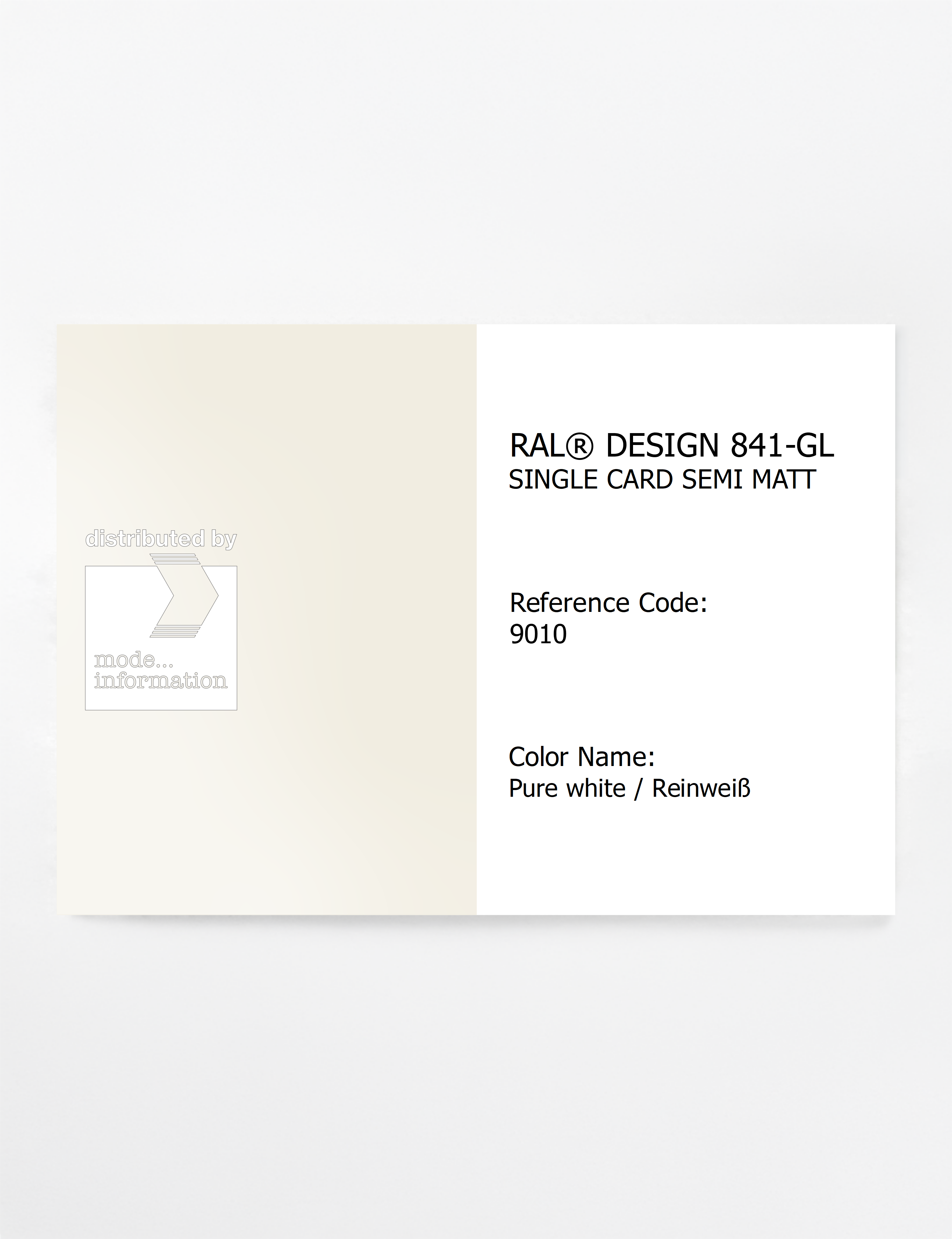 Product image 1 of the product “RAL® CLASSIC 841-GL SINGLE CARD 9010 Pure white / Reinweiß ”