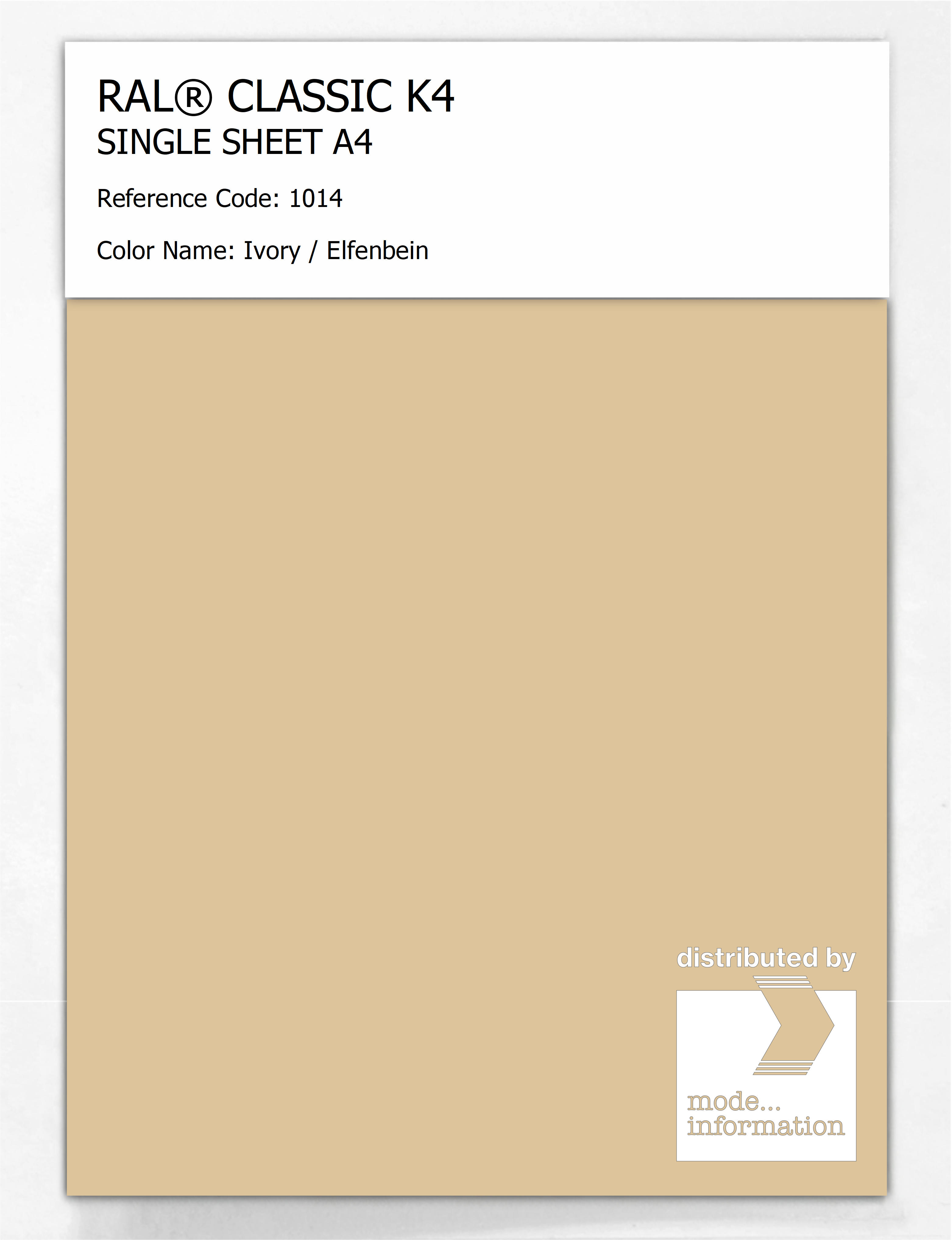 Product image 1 of the product “RAL® CLASSIC K4 SHEET SEMI MATT A4 1014 Ivory / Elfenbein ”