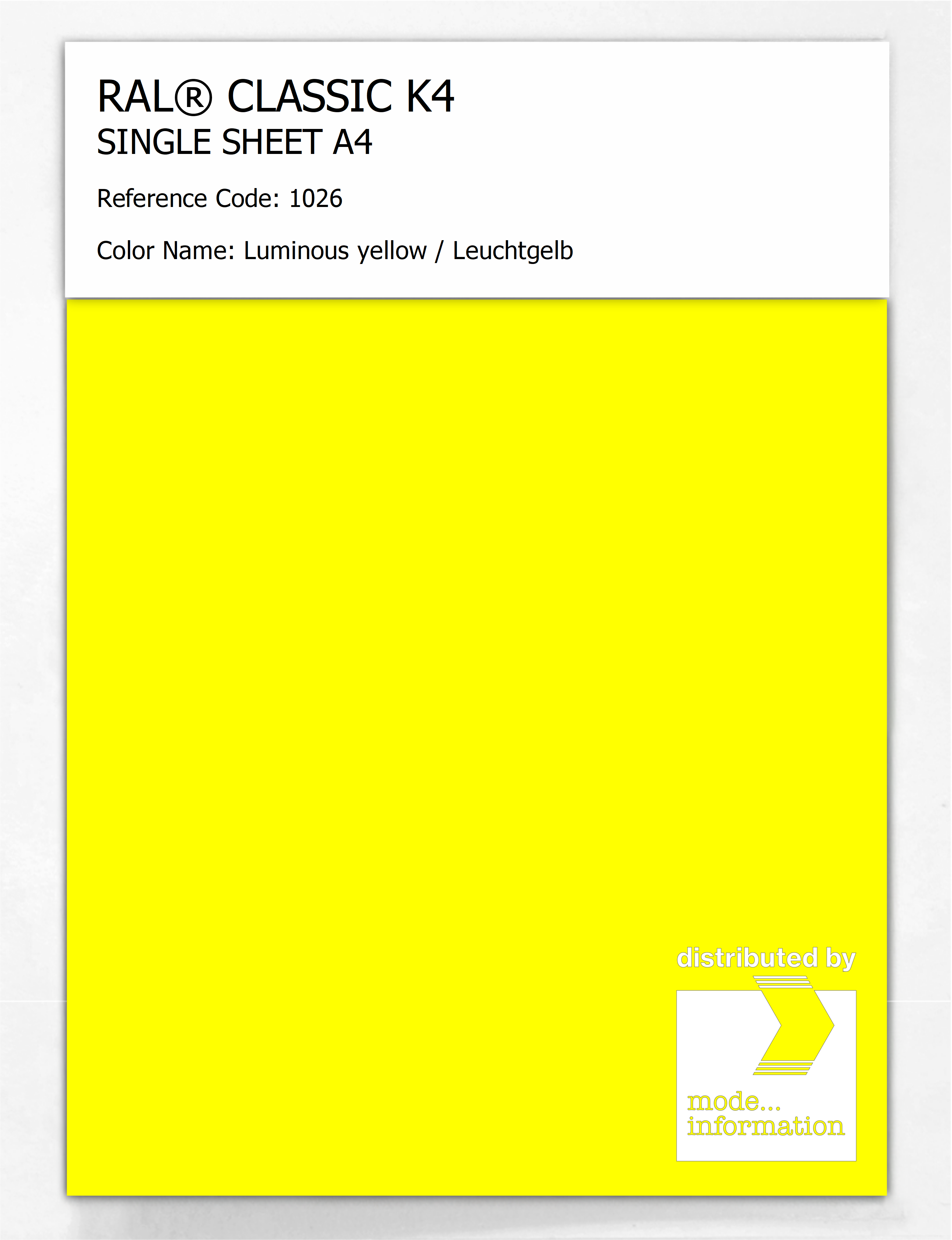 Artikelbild 1 des Artikels “RAL® CLASSIC K4 SHEET SEMI MATT A4 1026 Luminous yellow / Leuchtgelb “