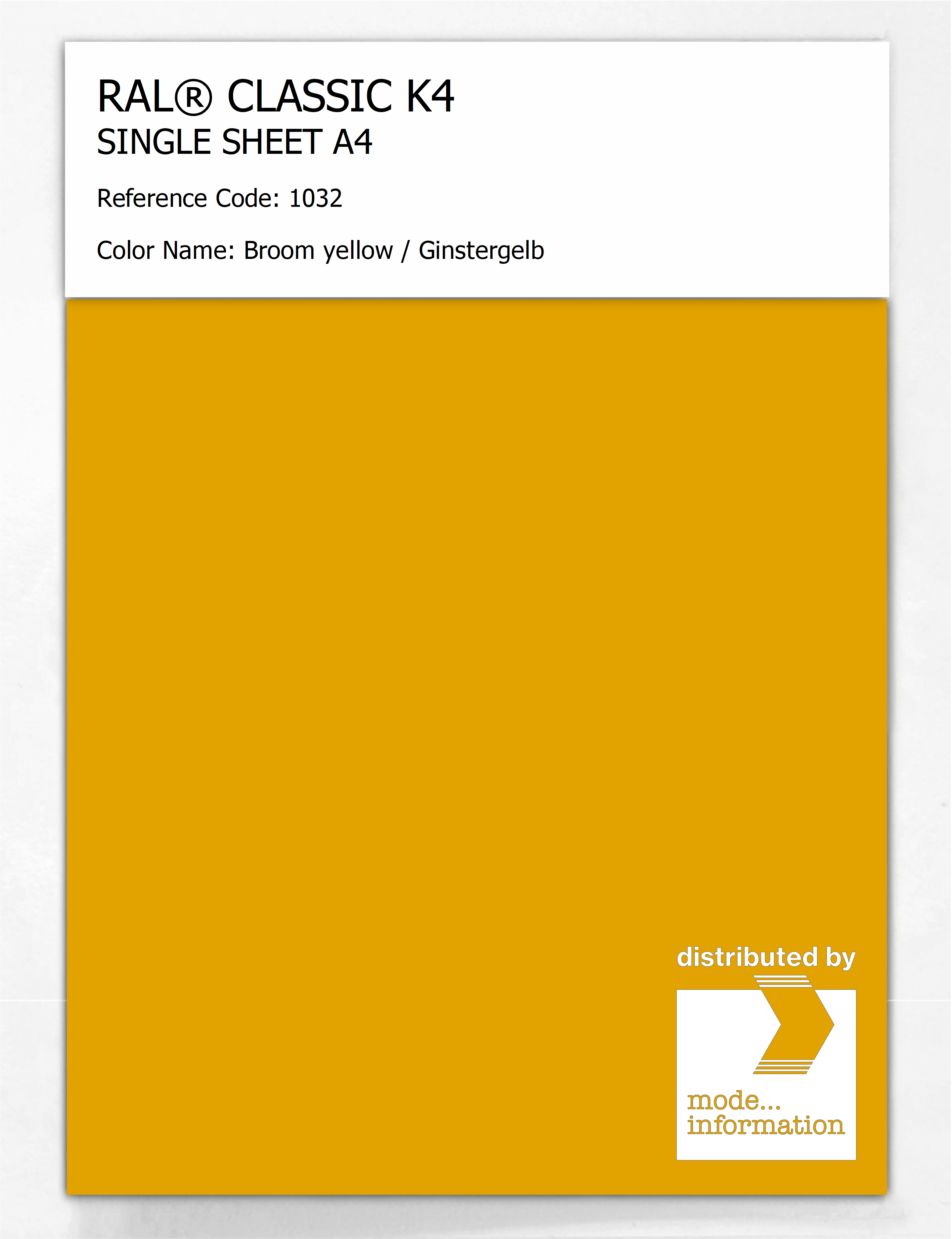 Product image 1 of the product “RAL® CLASSIC K4 SHEET SEMI MATT A4 1032 Broom yellow / Ginstergelb ”