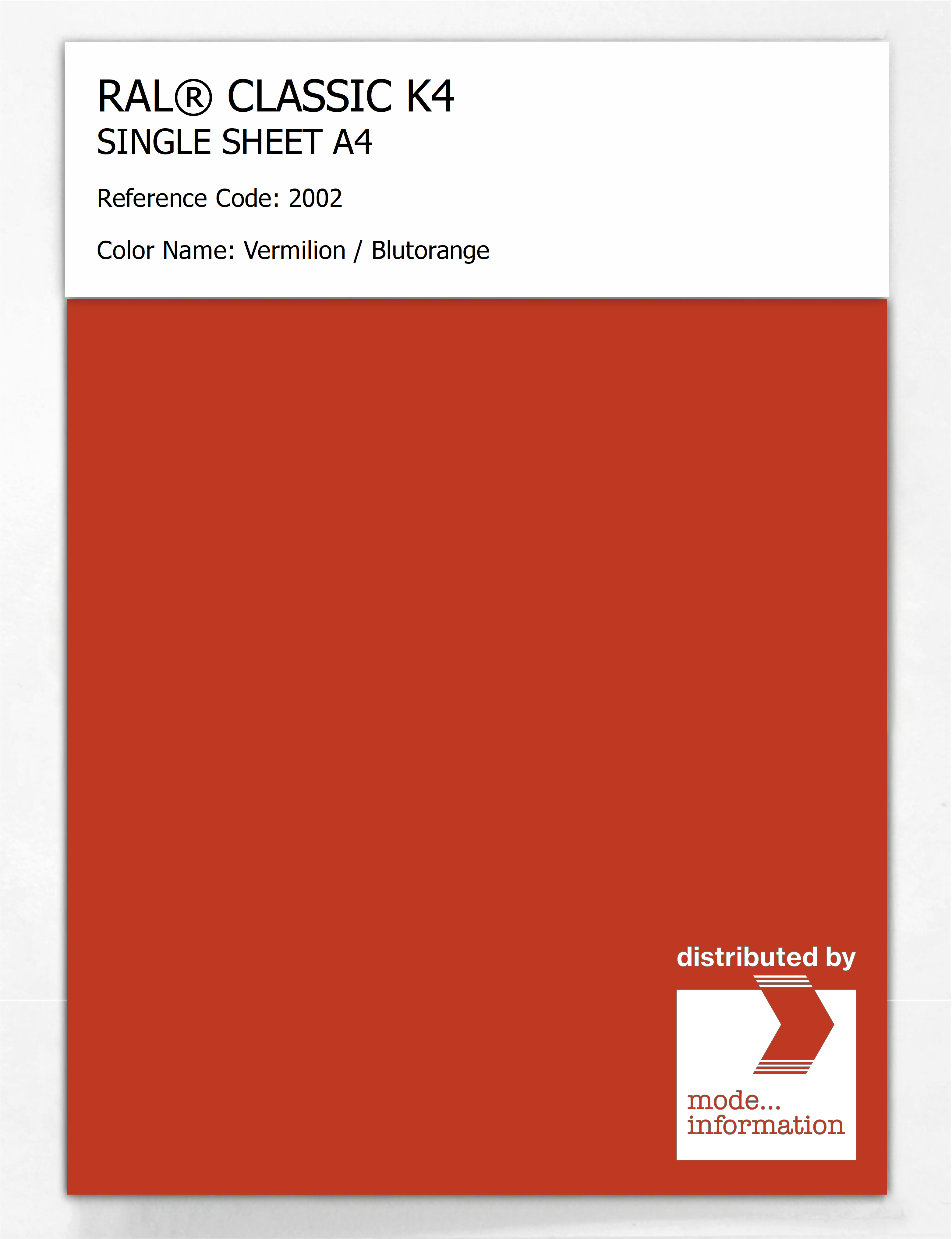 Artikelbild 1 des Artikels “RAL® CLASSIC K4 SHEET SEMI MATT A4 2002 Vermilion / Blutorange “
