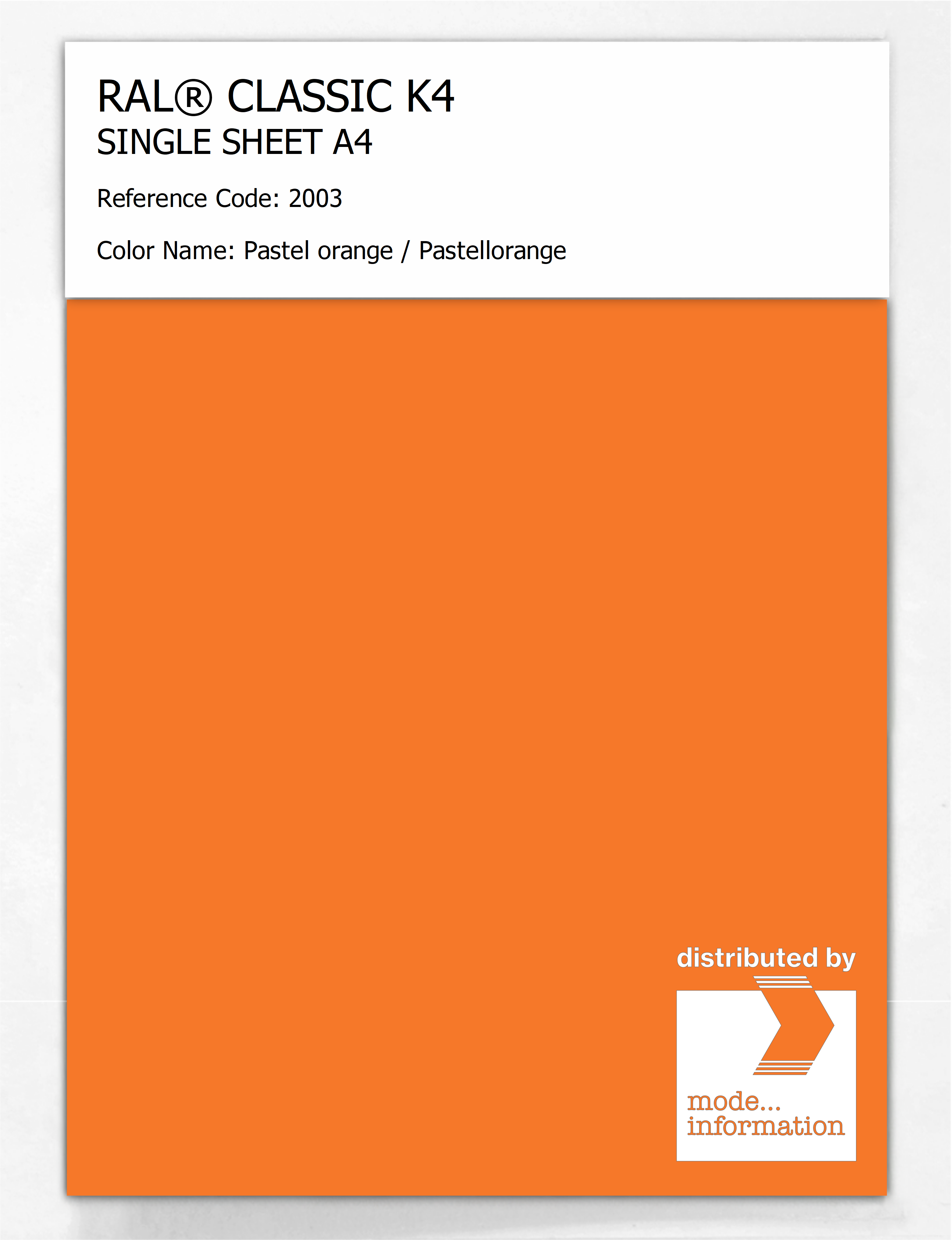 Product image 1 of the product “RAL® CLASSIC K4 SHEET SEMI MATT A4 2003 Pastel orange / Pastellorange ”