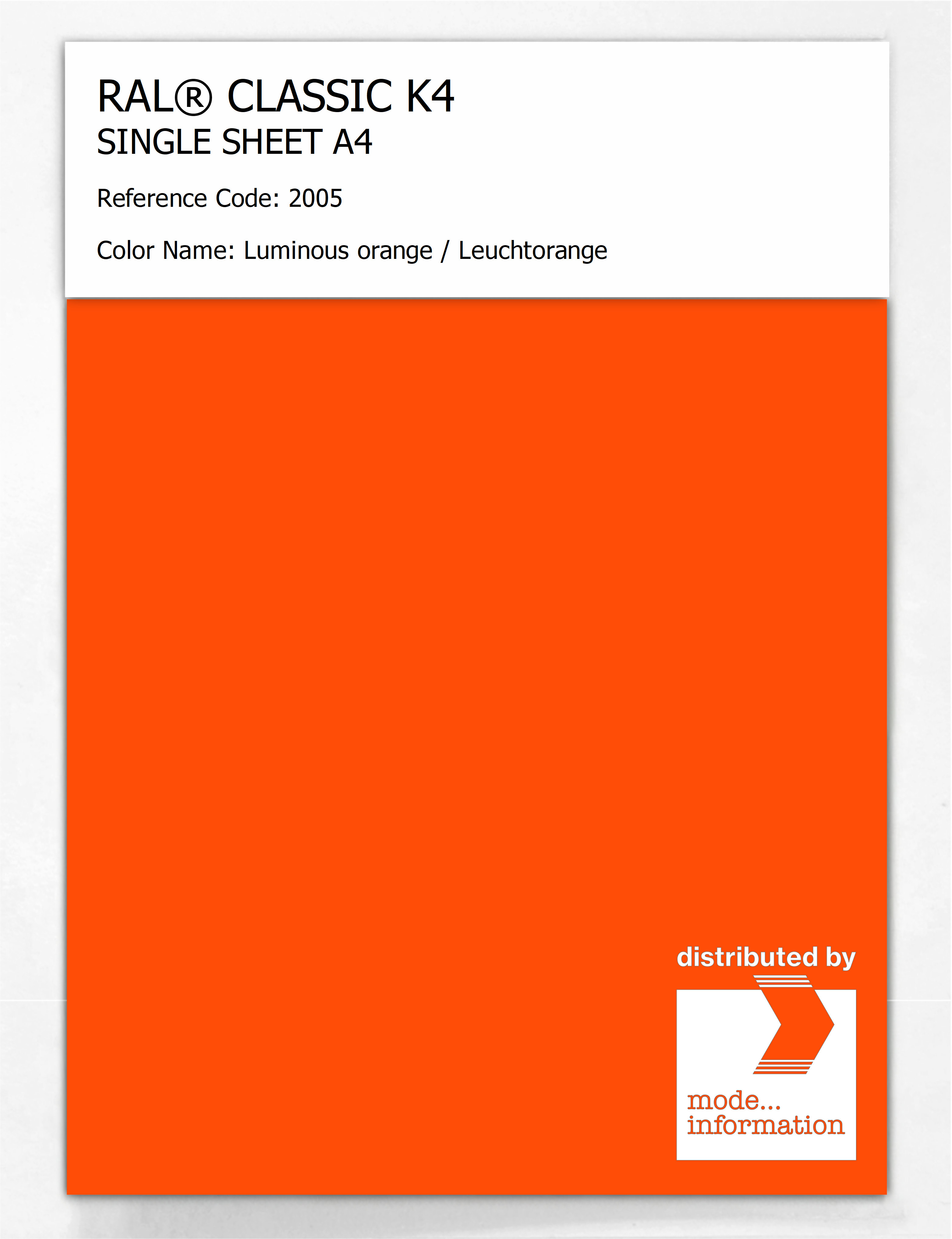 Artikelbild 1 des Artikels “RAL® CLASSIC K4 SHEET SEMI MATT A4 2005 Luminous orange / Leuchtorange “