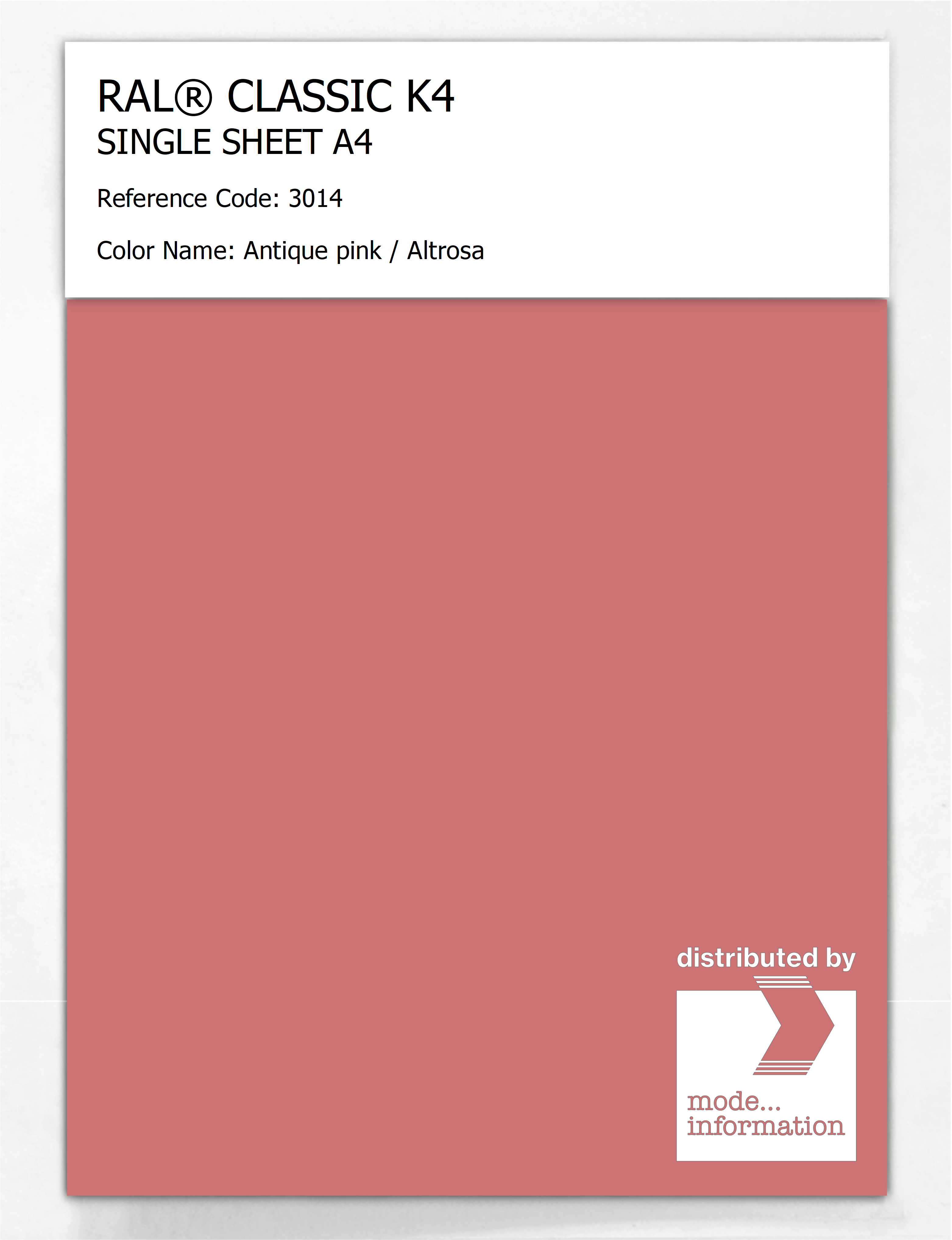 Product image 1 of the product “RAL® CLASSIC K4 SHEET SEMI MATT A4 3014 Antique pink / Altrosa ”