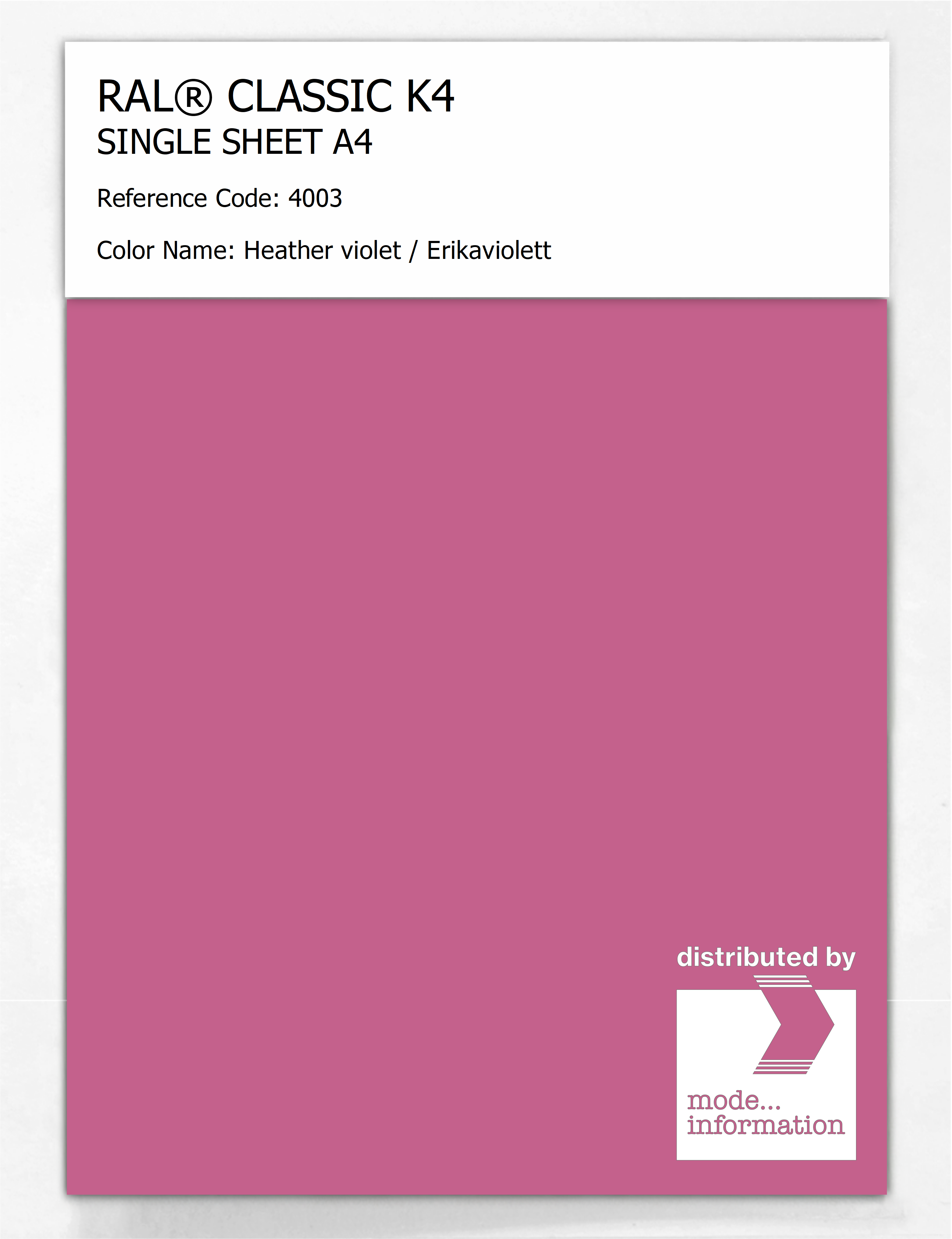 Product image 1 of the product “RAL® CLASSIC K4 SHEET SEMI MATT A4 4003 Heather violet / Erikaviolett ”